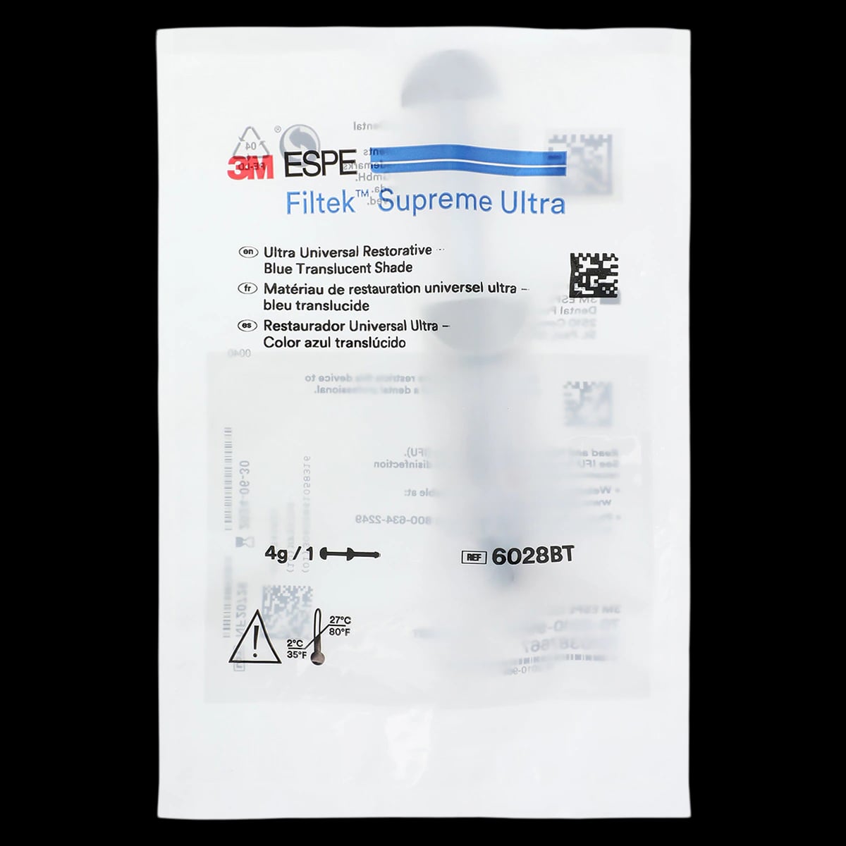 3M Filtek Supreme Ultra Universal Restorative Syringe Refill, 4g, Translucent Blue, 6028BT