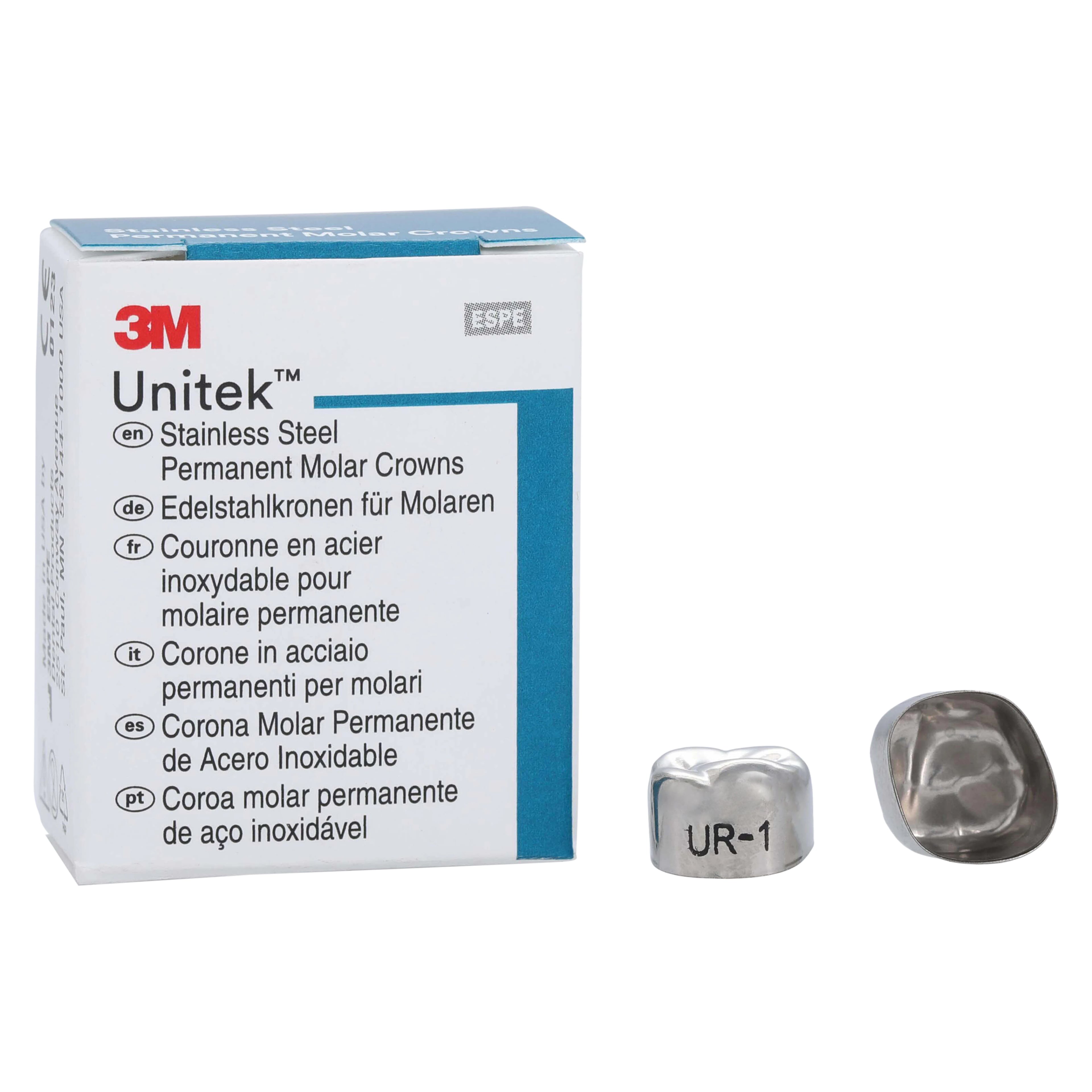 3M Unitek Stainless Steel Permanent Molar Crown, Upper Right First Molar, Size 1 (1UR), 5/Box, 900321