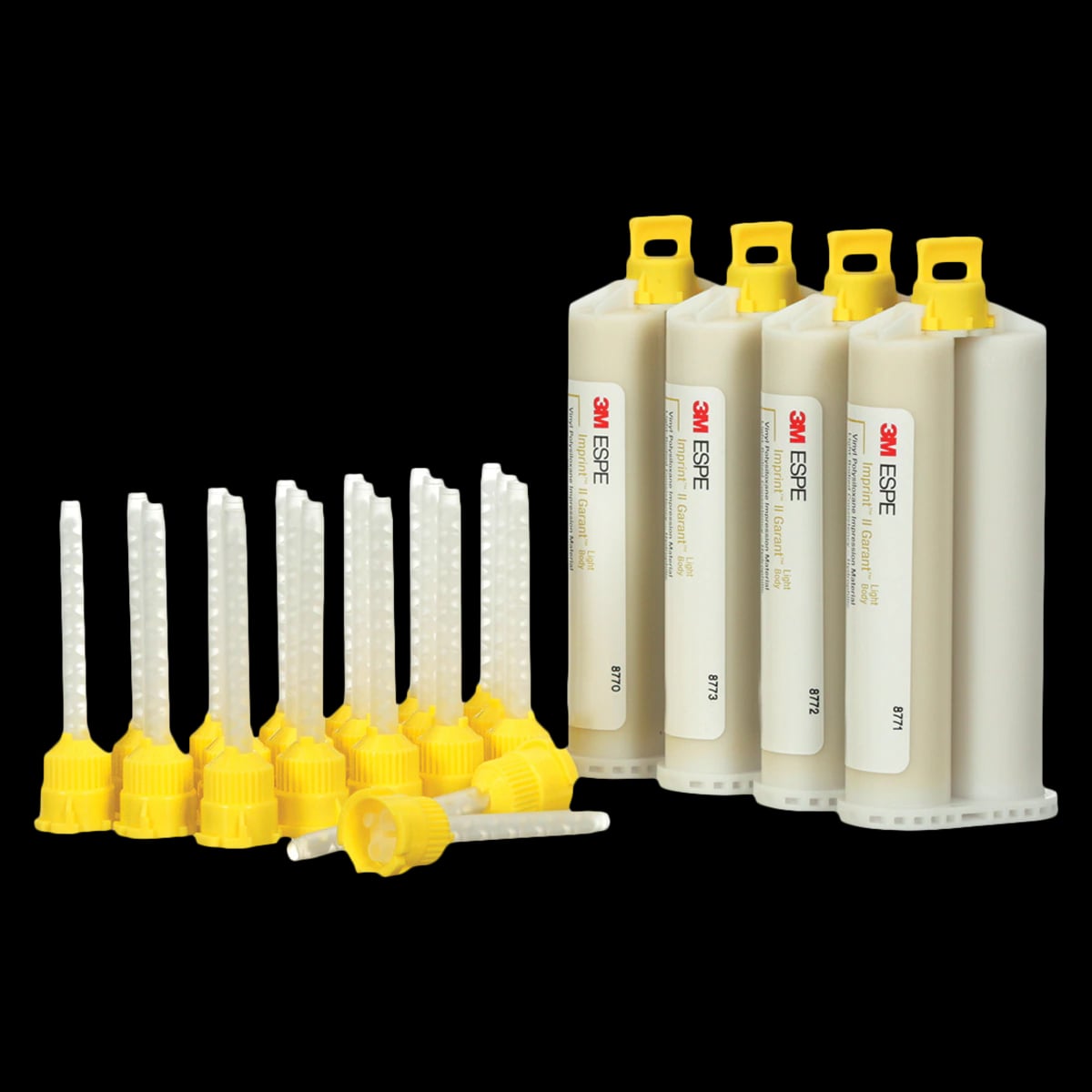 3M Imprint II Garant Light Body VPS Impression Material Refill, 4 x 50 mL Cartridges + 20 Mixing Tips, Yellow, #9378
