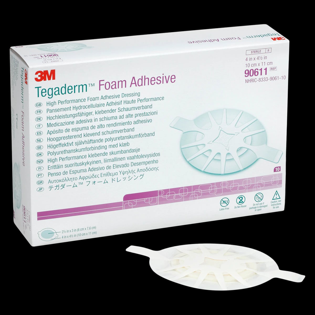 3M Tegaderm HP Foam Dressing, 4 x 4.5 Inch Oval, Sterile, Adherent, 10/Box