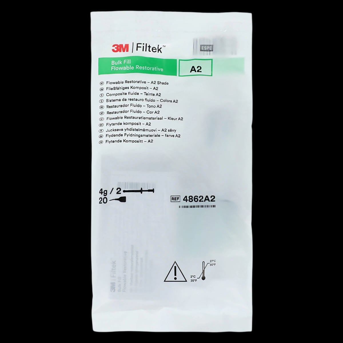 Filtek Bulk Fill Flowable Restorative Syringe Refill, Shade A2, 2 x 2g Syringes, 20 Tips, 4862A2