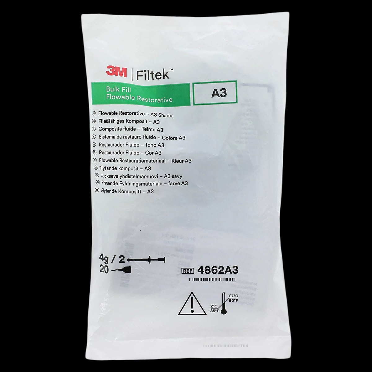 3M Filtek Bulk Fill Flowable Restorative Syringe Refill, Shade A3, 2 x 2g Syringes, 20 Tips, 4862A3