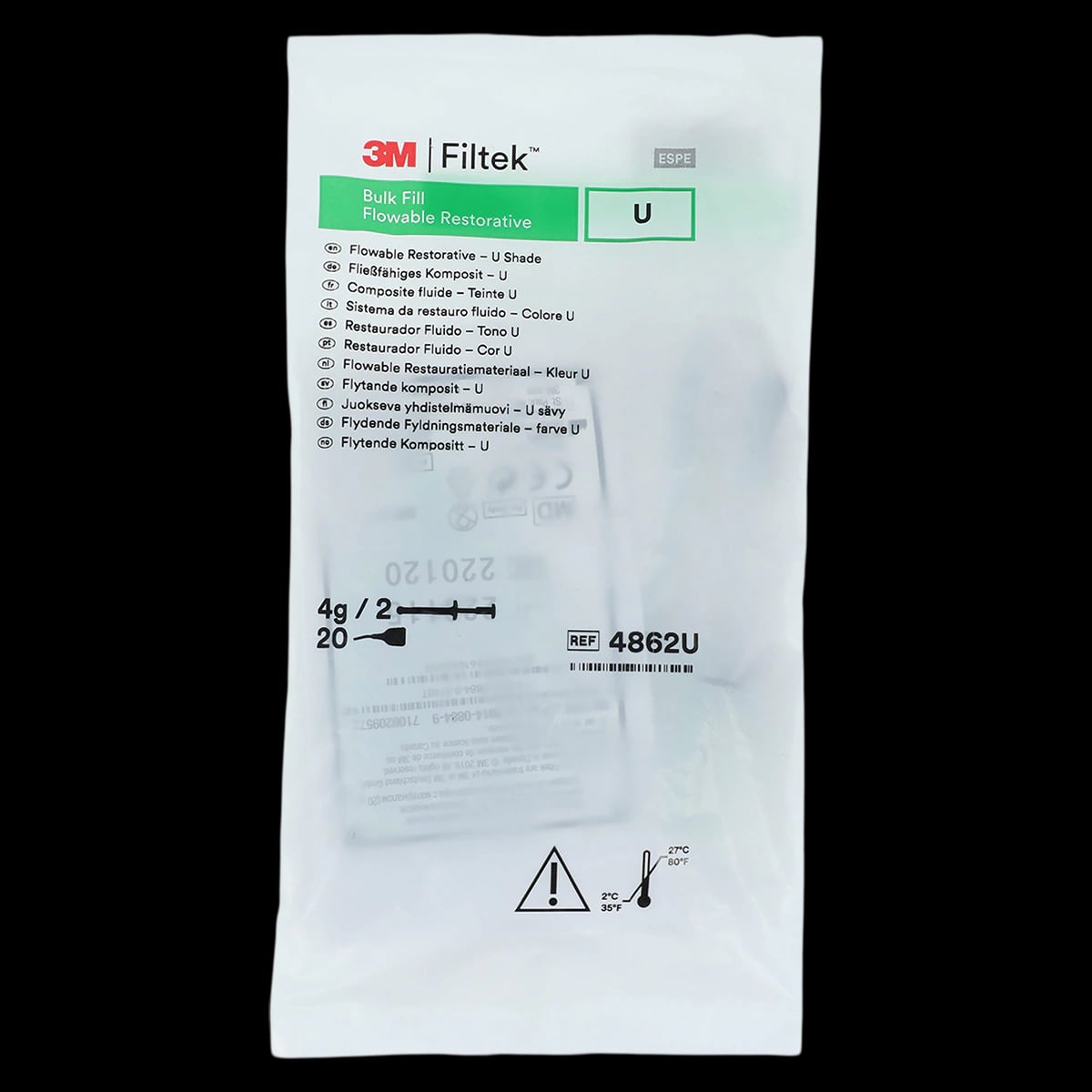 3M Filtek Bulk Fill Flowable Restorative Syringe Refill, Universal Shade, 2g Syringes (2/Pkg), 4862U