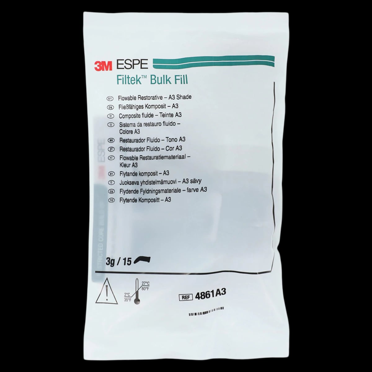 3M Filtek Bulk Fill Flowable Restorative Capsules, Shade A3, 0.2 g, 15/Pkg, 4861A3