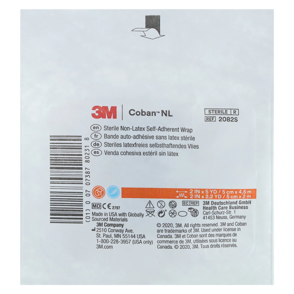 3M Coban LF Self-Adherent Wrap Bandage, 2" x 5 yd, Tan, Sterile, 36/Case