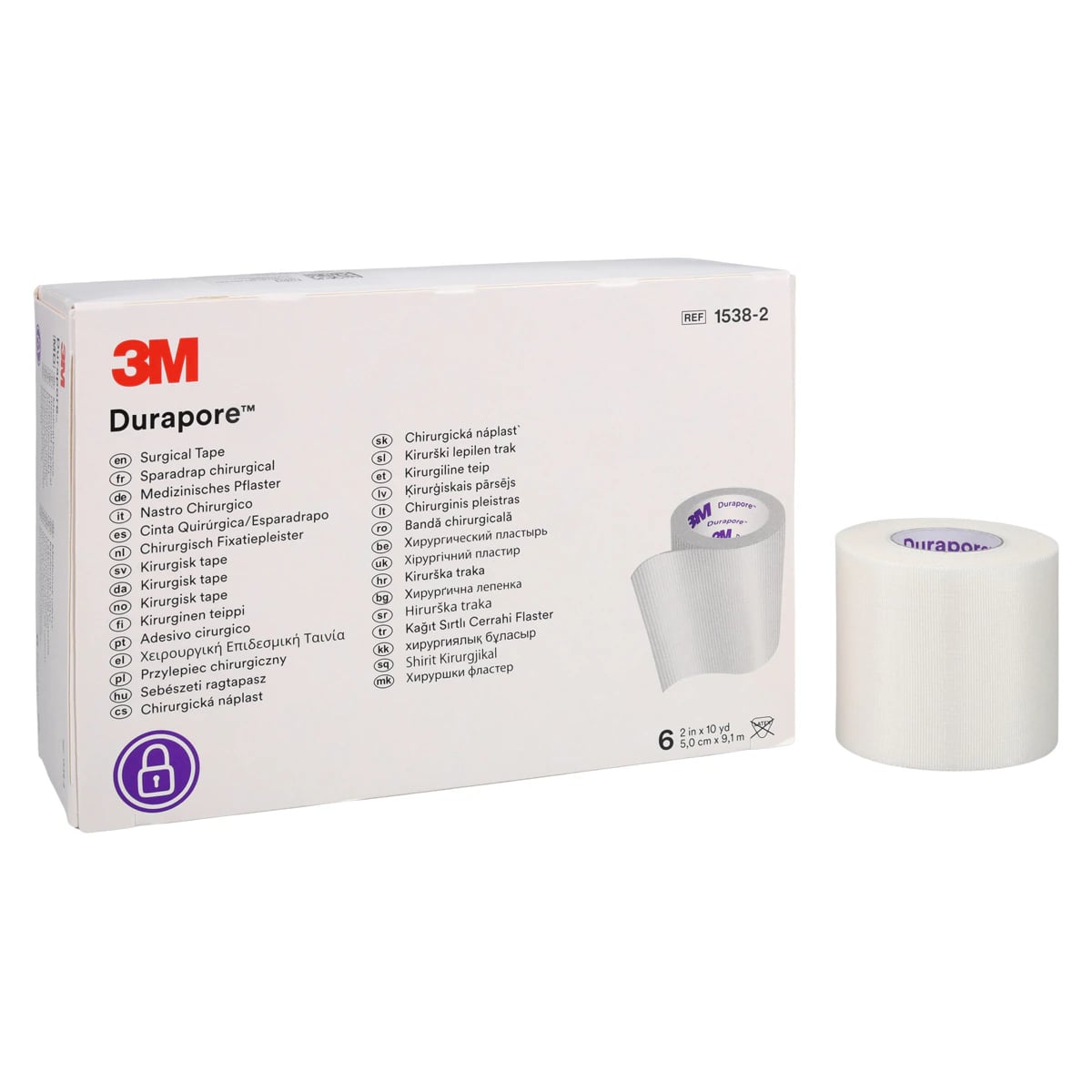 3M Durapore Surgical Tape, Silk Cloth, 2" x 10 yd, White, Non-Sterile, 6/Box, 1538-2