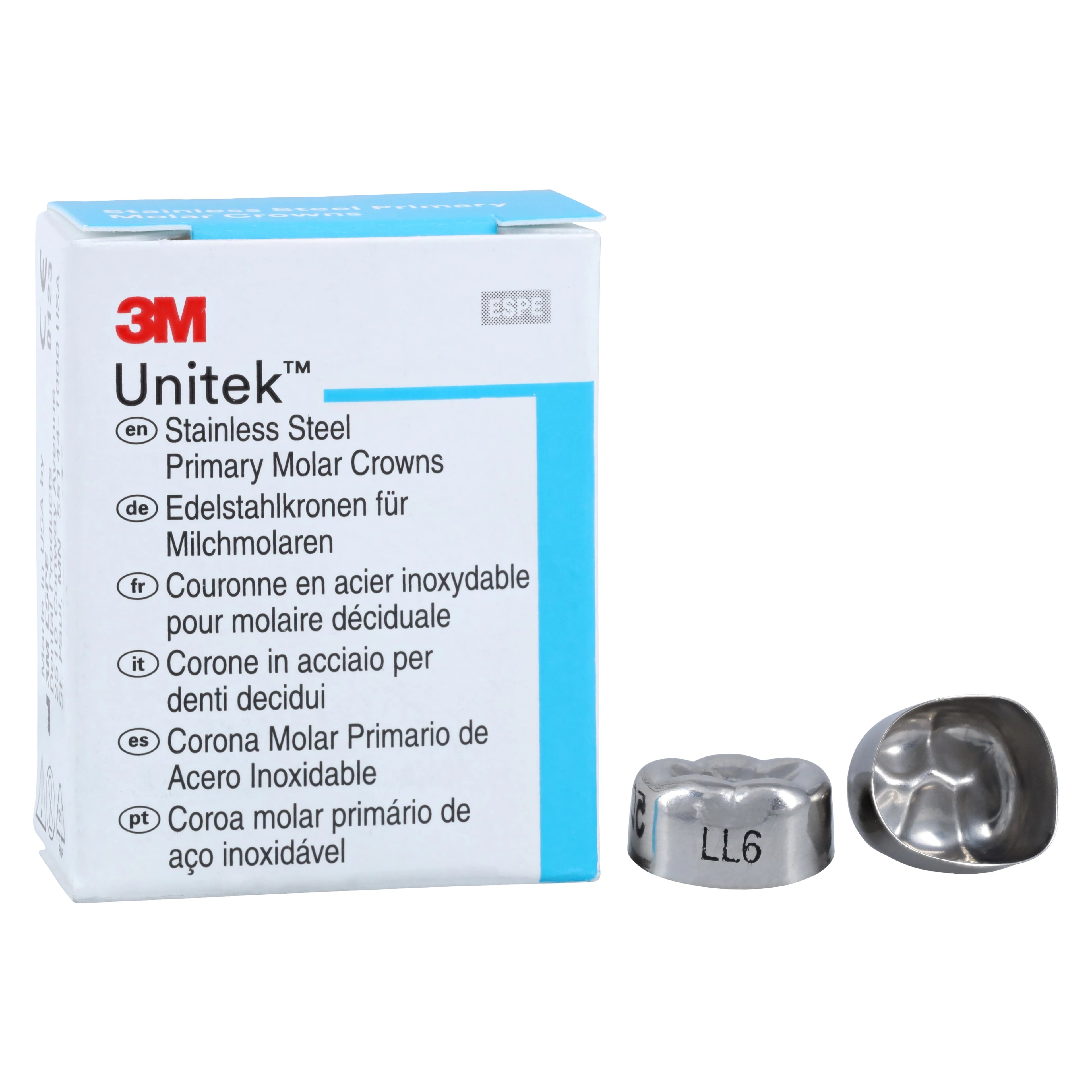 3M Unitek Stainless Steel Primary Molar Crowns, Lower Left Second Primary Molar, Size 6 (LL6), 5/Box, 900236