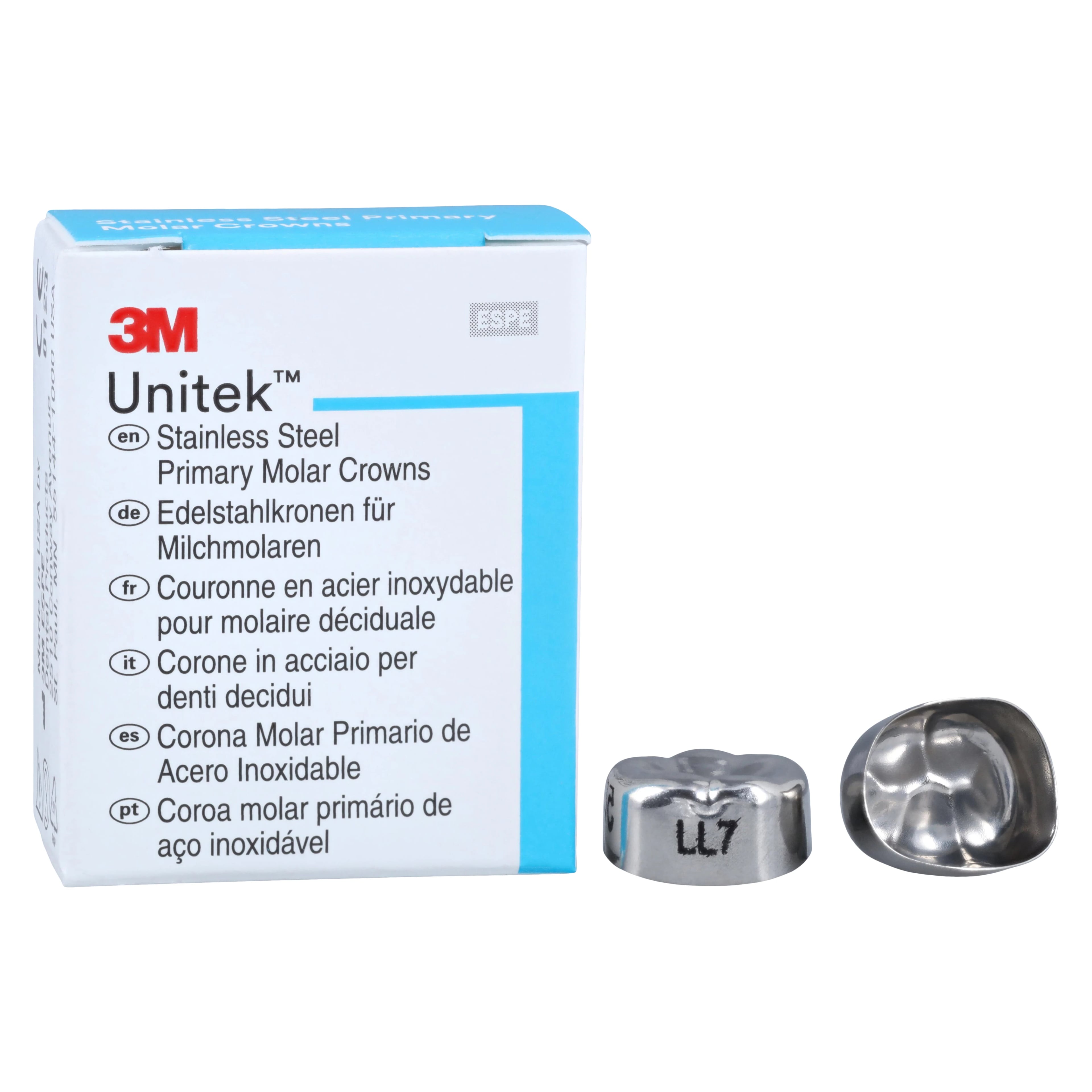 3M Unitek Stainless Steel Primary Molar Crowns, Lower Left Second Primary Molar, Size 7 (LL7), 5/Box, 900237