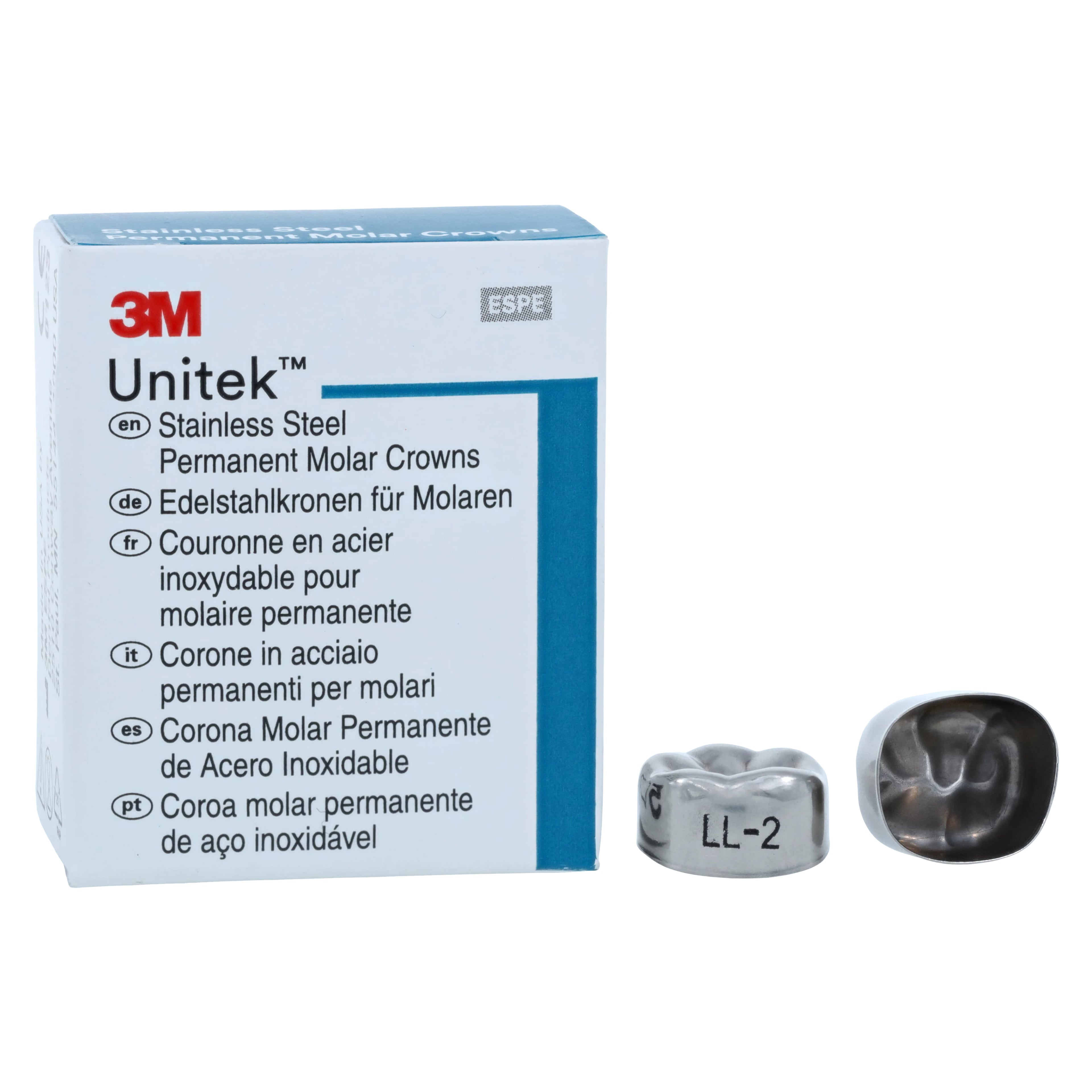 3M Unitek Stainless Steel Permanent Molar Crown, Lower Left First Molar, Size 2 (2LL), 5/Box, 900332