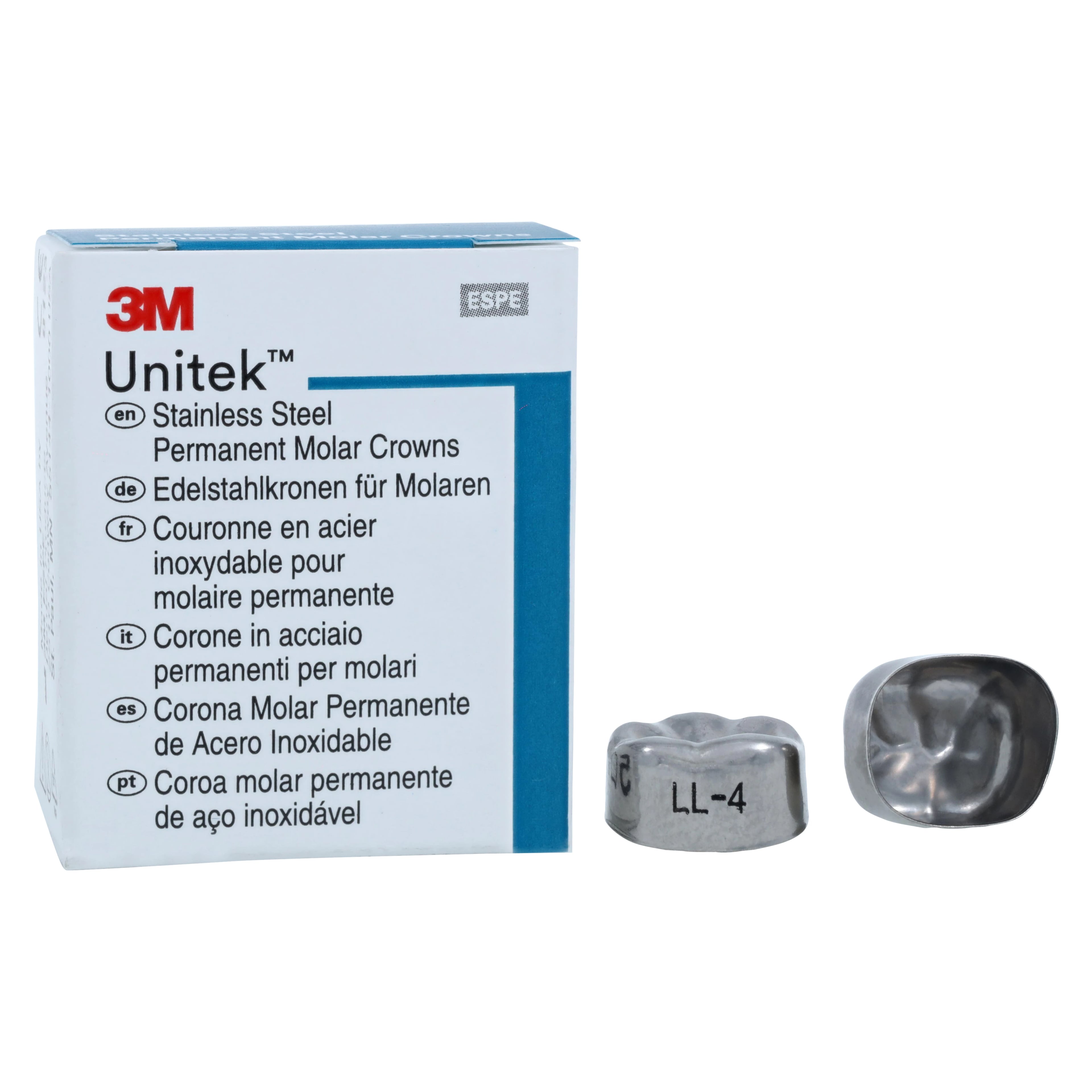 3M Unitek Stainless Steel Permanent Molar Crowns, Lower Left First Permanent Molar, Size 4 (4LL), 5/Box, 900334