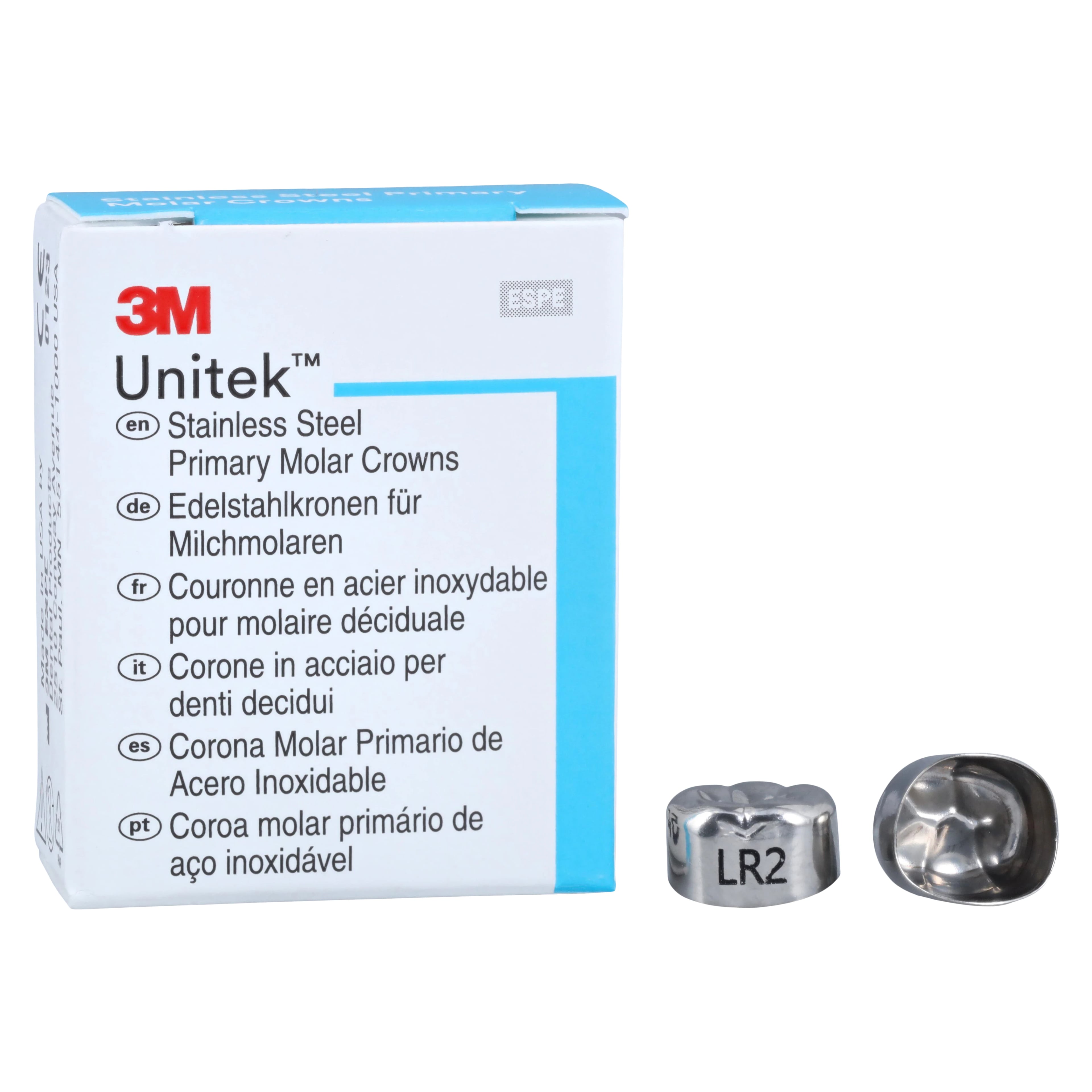 3M Unitek Stainless Steel Primary Molar Crowns, Lower Right Second Primary Molar, Size 2 (LR2), 5/Box, 900242