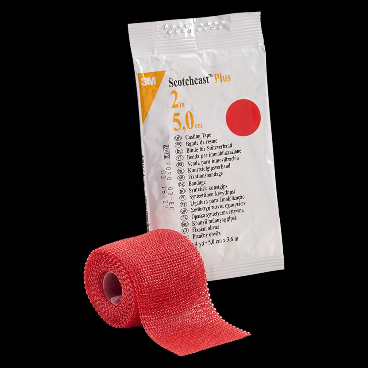 3M Scotchcast Plus Casting Tape, Fiberglass, Red, 2" x 4 yds, 10/Case, 82002R