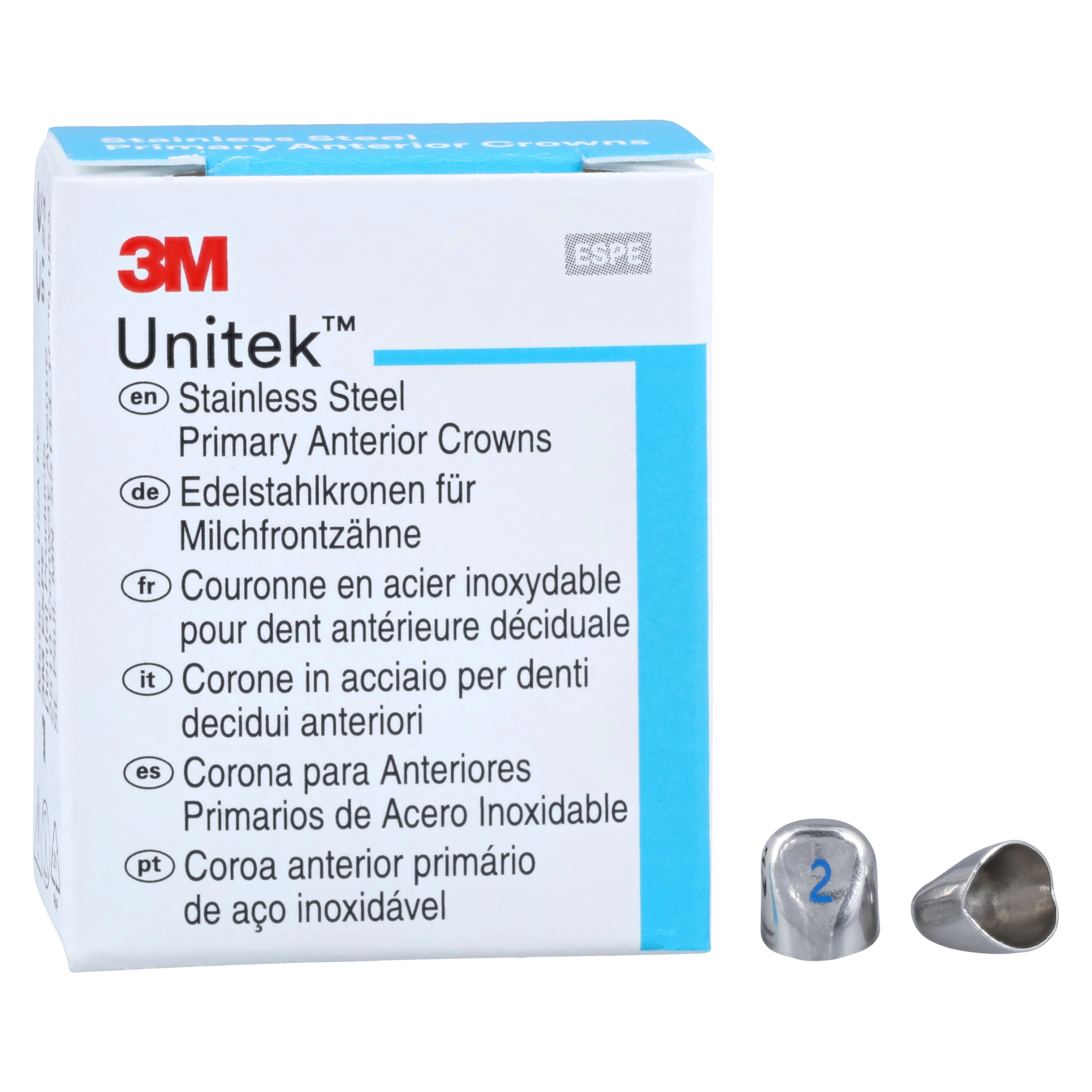 3M Unitek Stainless Steel Primary Anterior Crowns, Lower Cuspid, Size 2 (2L), 5/Box, 907052