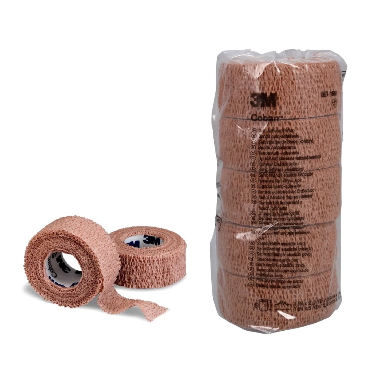 3M Coban Self-Adherent Wrap, 1" x 5 yd, Tan, Non-Sterile, 5/Pack, 1581