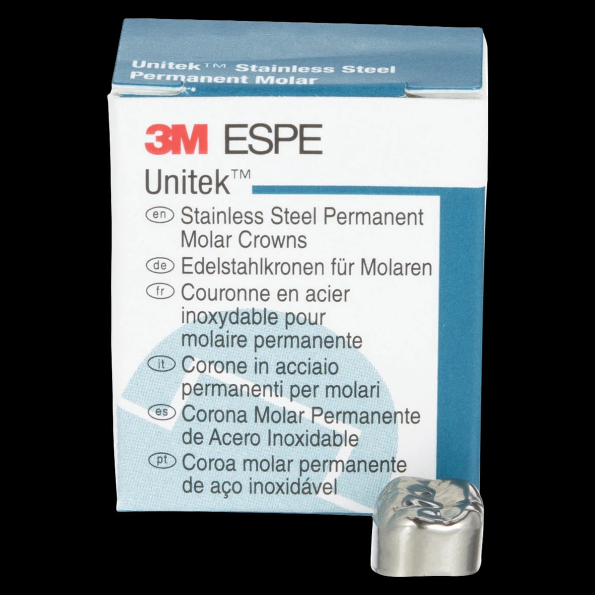 3M Unitek Stainless Steel Permanent Molar Crown, Lower Right First Molar, Size 1 (1LR), 5/Box, 900341