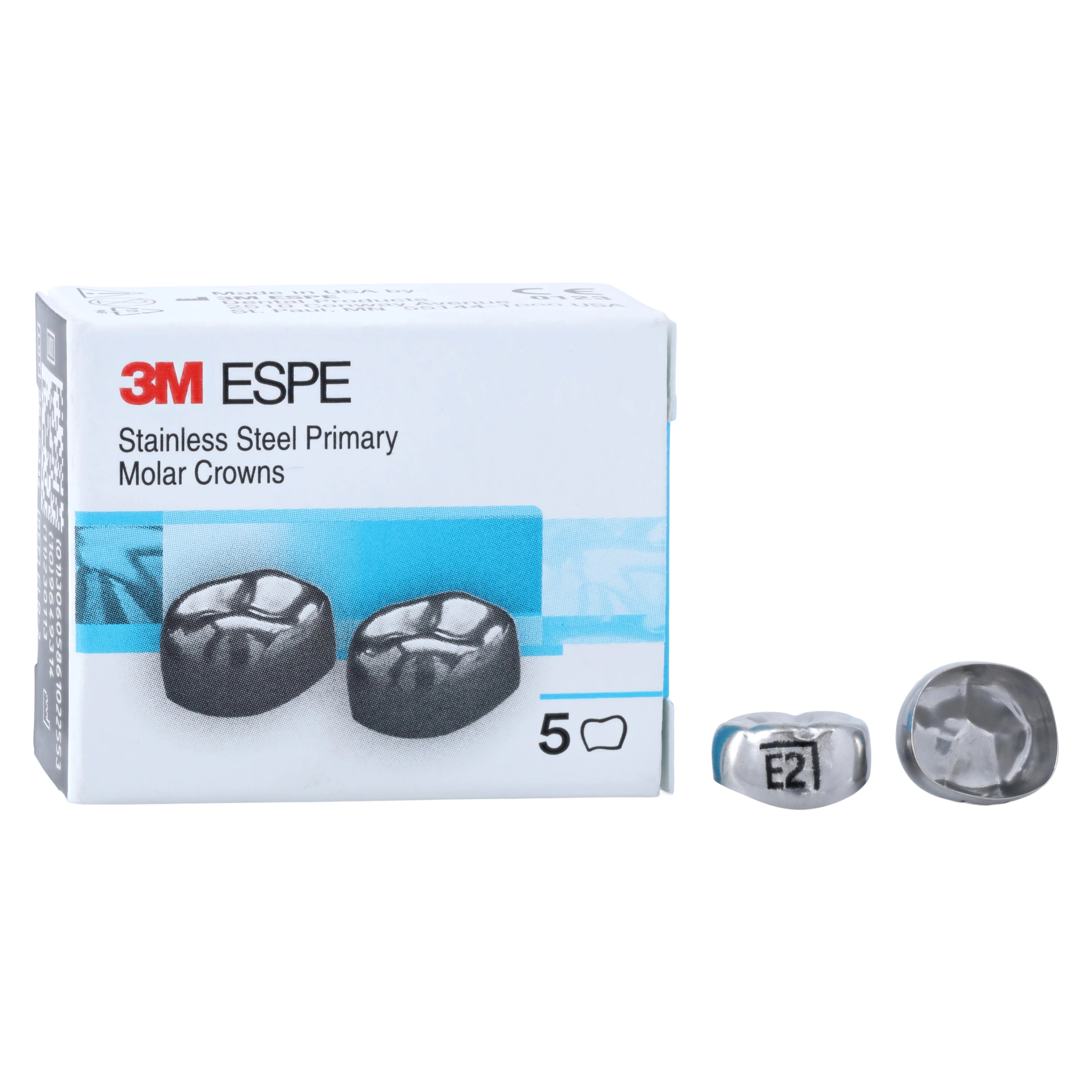 3M Crowns SS 2nd Primary Molar, Size ELR2, Lower Right, Preformed Temporary, 5/Box