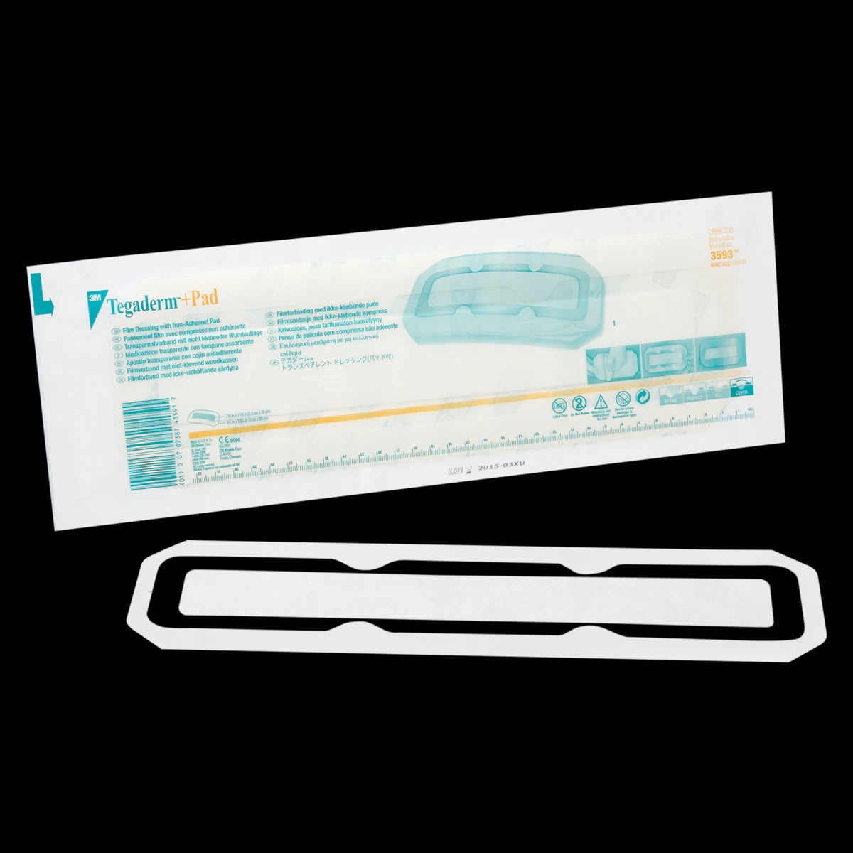 3M Tegaderm +Pad Film Island Dressing, 3-1/2" x 13-3/4", Adhesive-Free, Non-Adherent, Transparent, Latex-Free