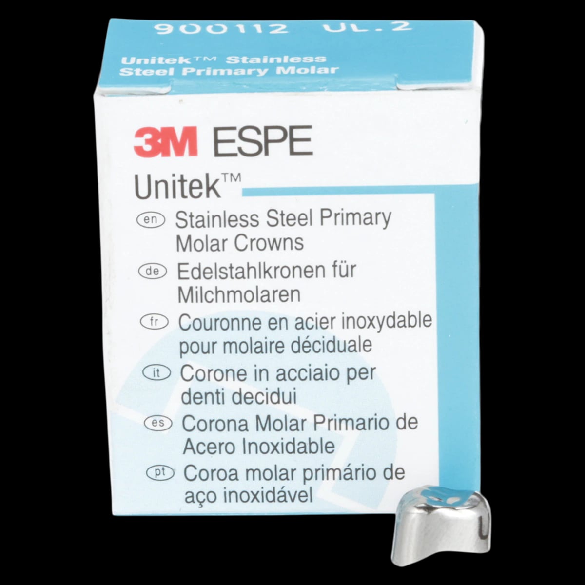 3M Unitek Stainless Steel Primary Molar Crown, Upper Left First Molar, Size 2 (UL2), 5/Box, 900112