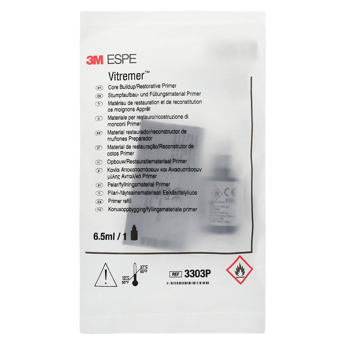 3M Vitremer Tri-Cure Glass Ionomer Core Build-Up/Restorative Primer Refill, 6.5 ml, 3303P