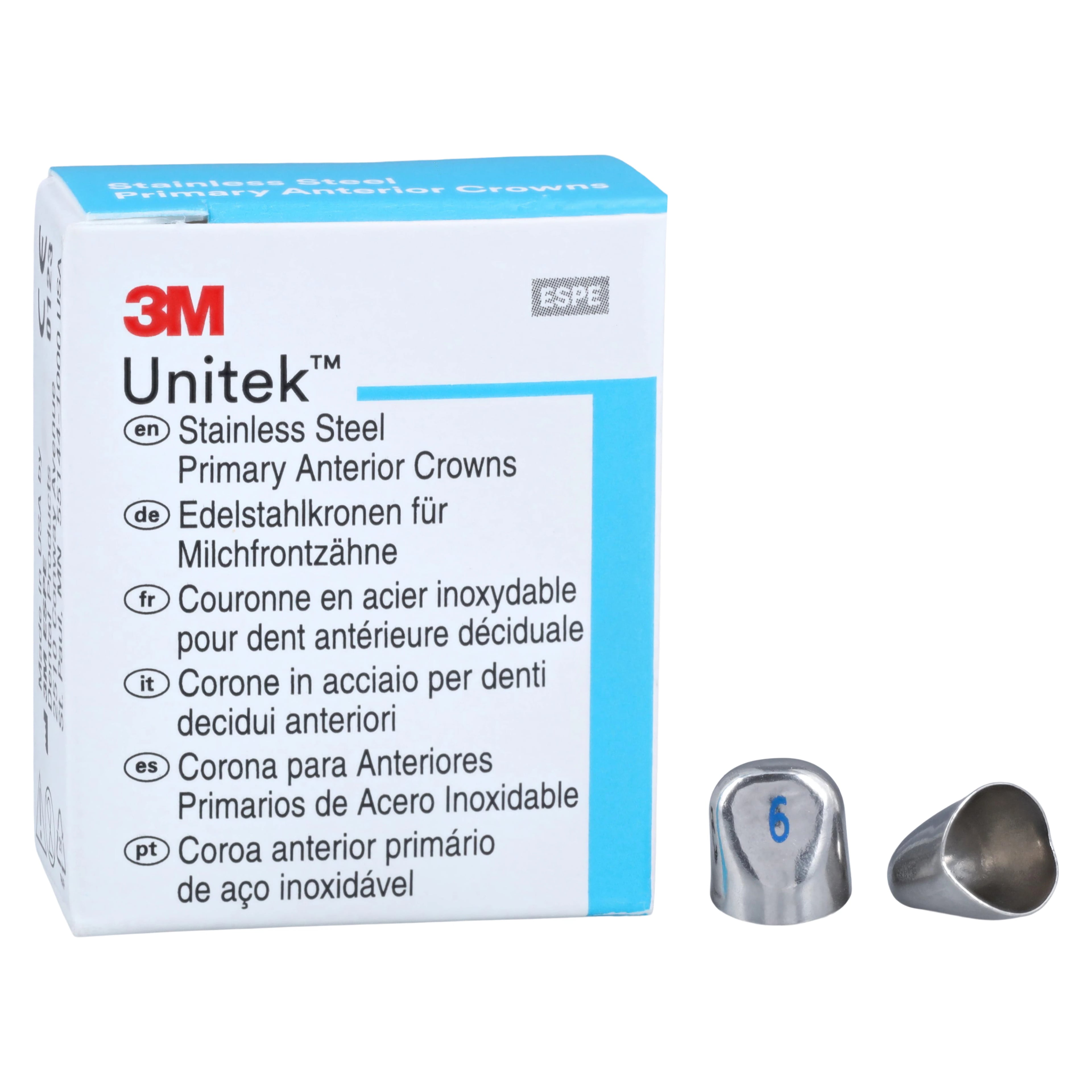 3M Unitek Stainless Steel Primary Anterior Crowns, Lower Cuspid, Size 6 (LC6), 5/Box, 907056