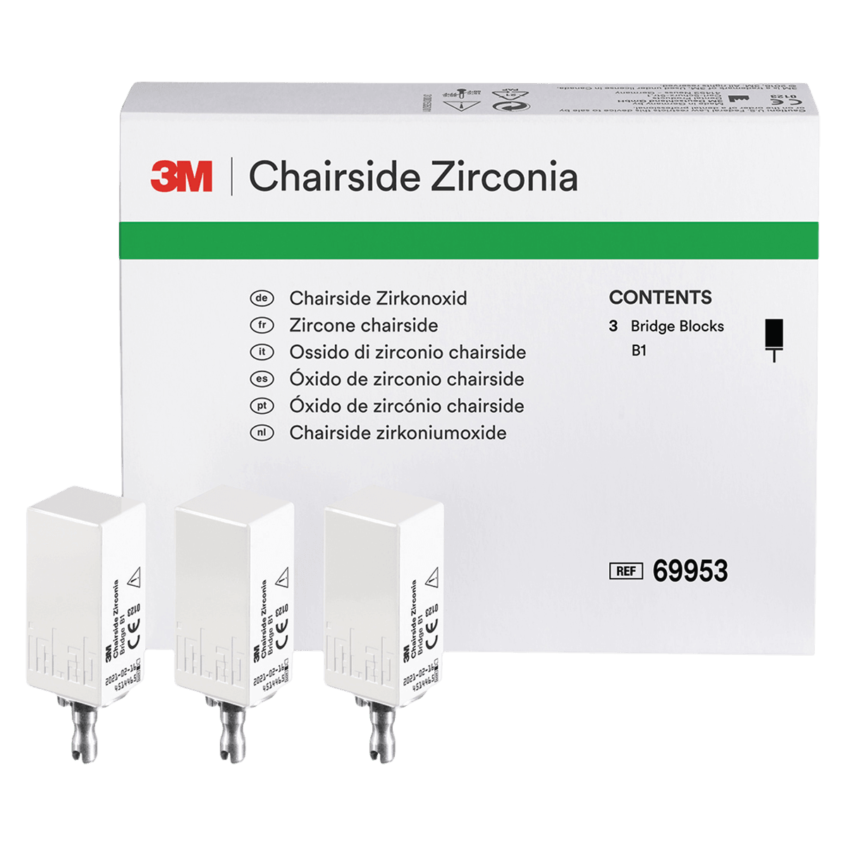 Solventum Chairside Zirconia Bridge Block, 39mm, Shade B1, 3/Pk, 69953