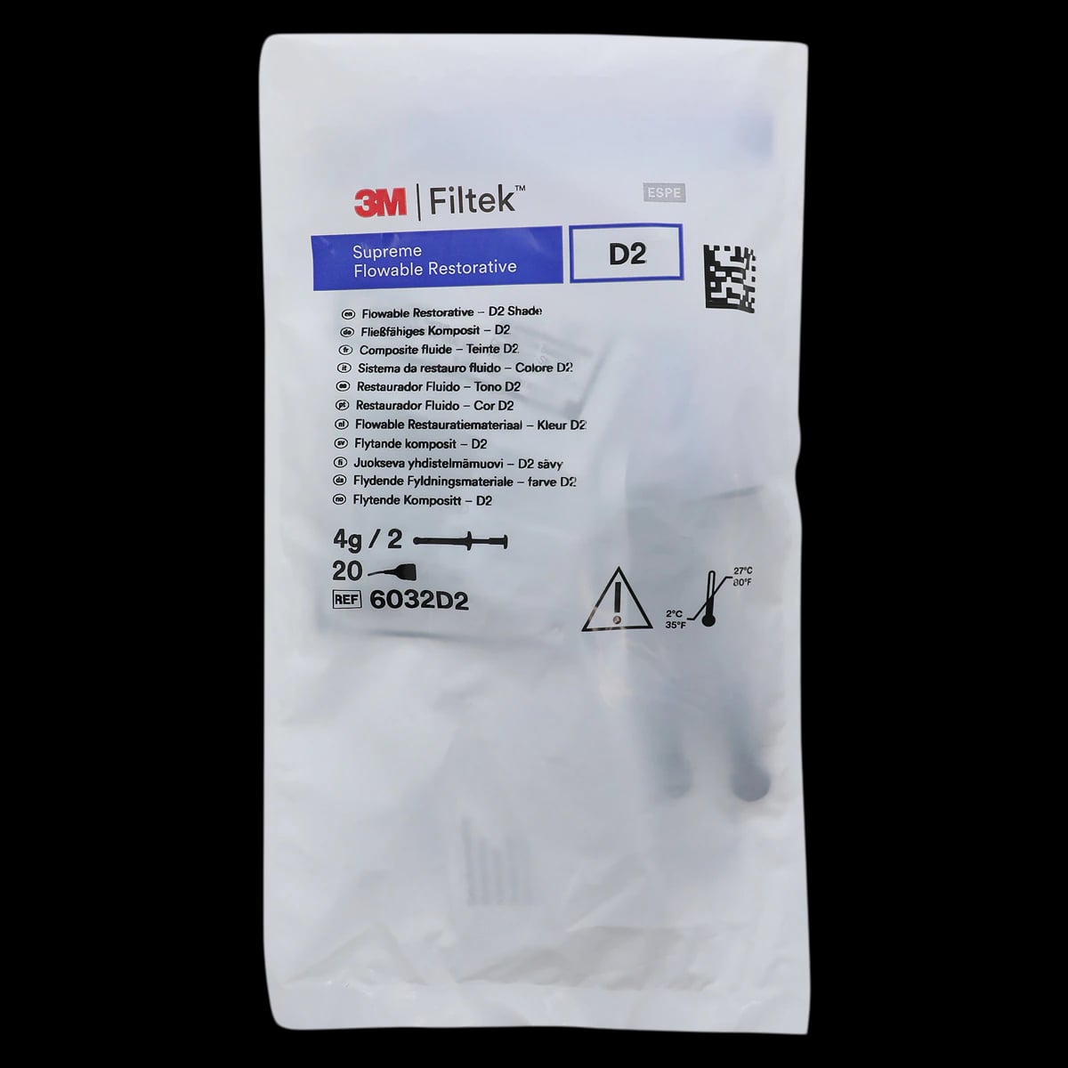 3M Filtek Supreme Ultra Flowable Composite Restorative, Syringe Refill, Shade D2, 2 g, 2/Pk, 6032D2