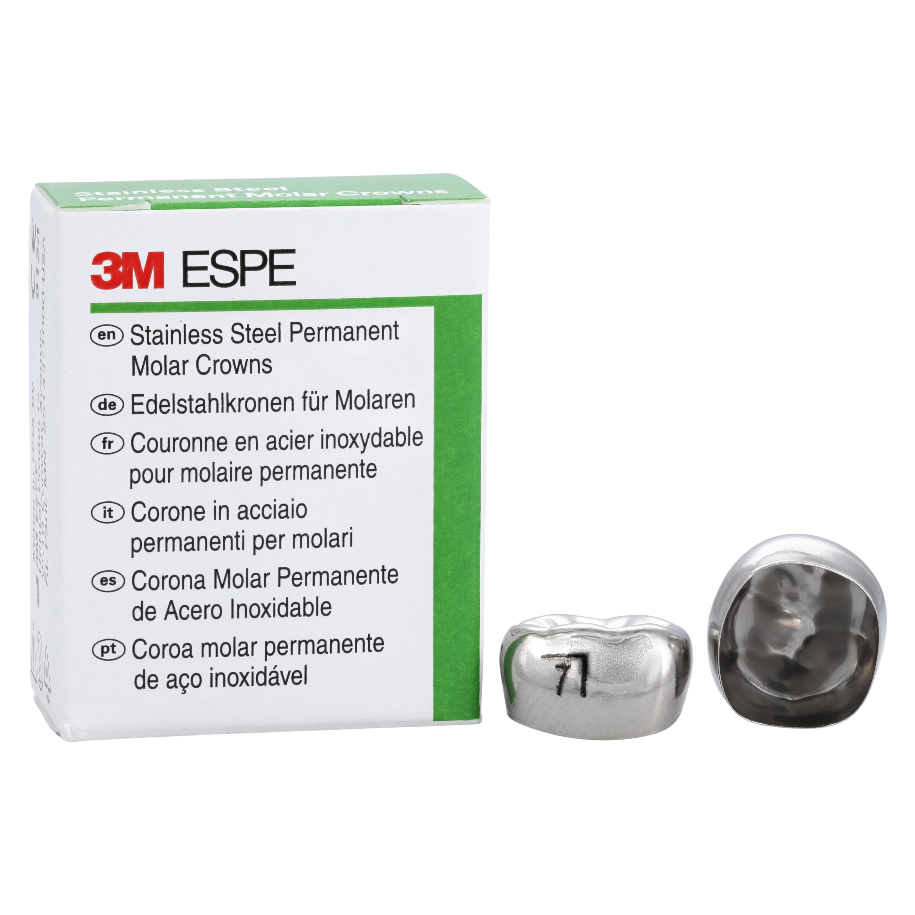3M™ ESPE™ Stainless Steel Permanent Molar Crown, Size 6LR7, Lower Right First Permanent Molar, Box of 5