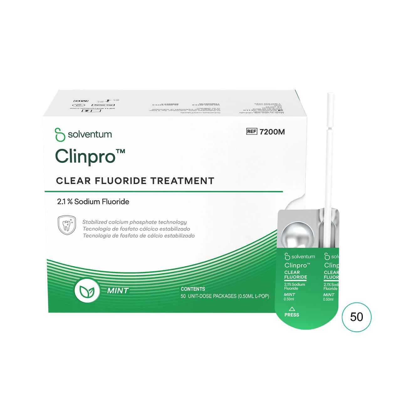 3M (Solventum) Clinpro Clear Fluoride Treatment, 2.1% Sodium Fluoride, Mint, 0.5 mL Unit Dose, 50/Pk, 7200M