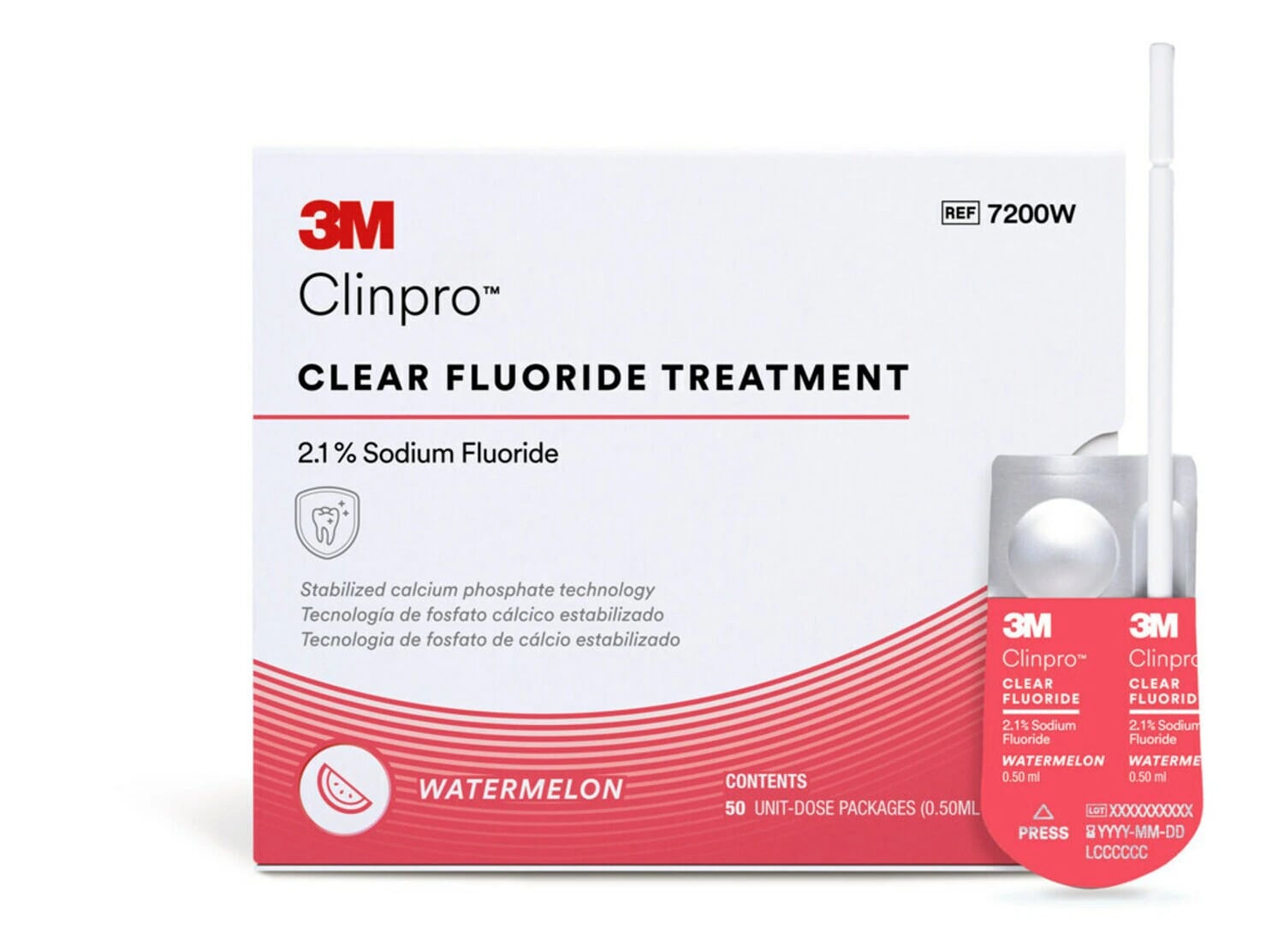 3M Solventum Clinpro Clear Fluoride Treatment, Watermelon, 2.1% Sodium Fluoride, 0.5 mL Unit Dose, 50/Pk, 7200W