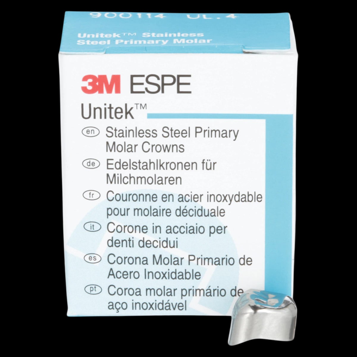 3M Unitek Stainless Steel Primary Molar Crowns, Upper Left First Molar, Size 4 (UL4), 5/Box, 900114