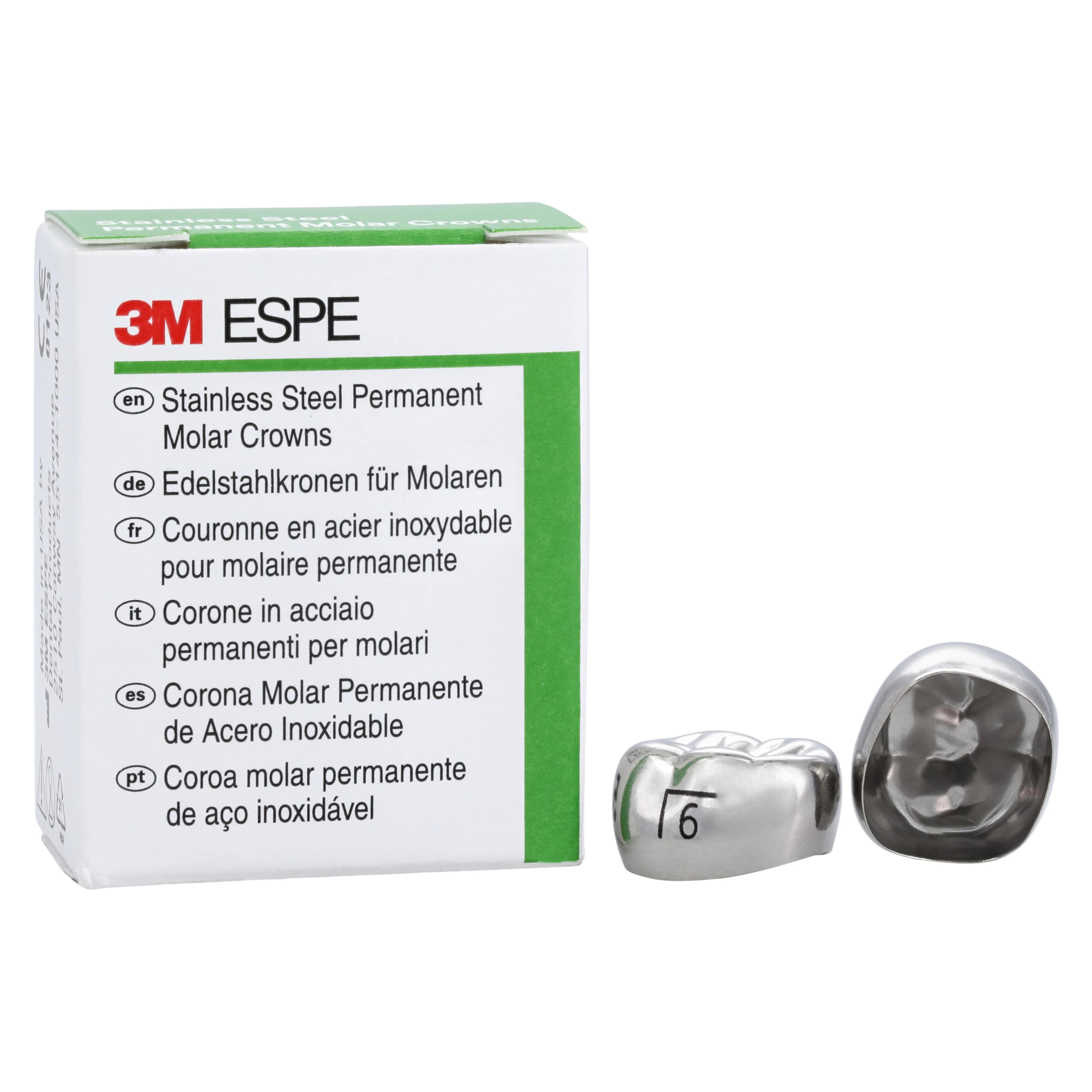 3M™ ESPE™ Stainless Steel Permanent Molar Crown, Size 6LL6, Lower Left First Permanent Molar, 5/Box