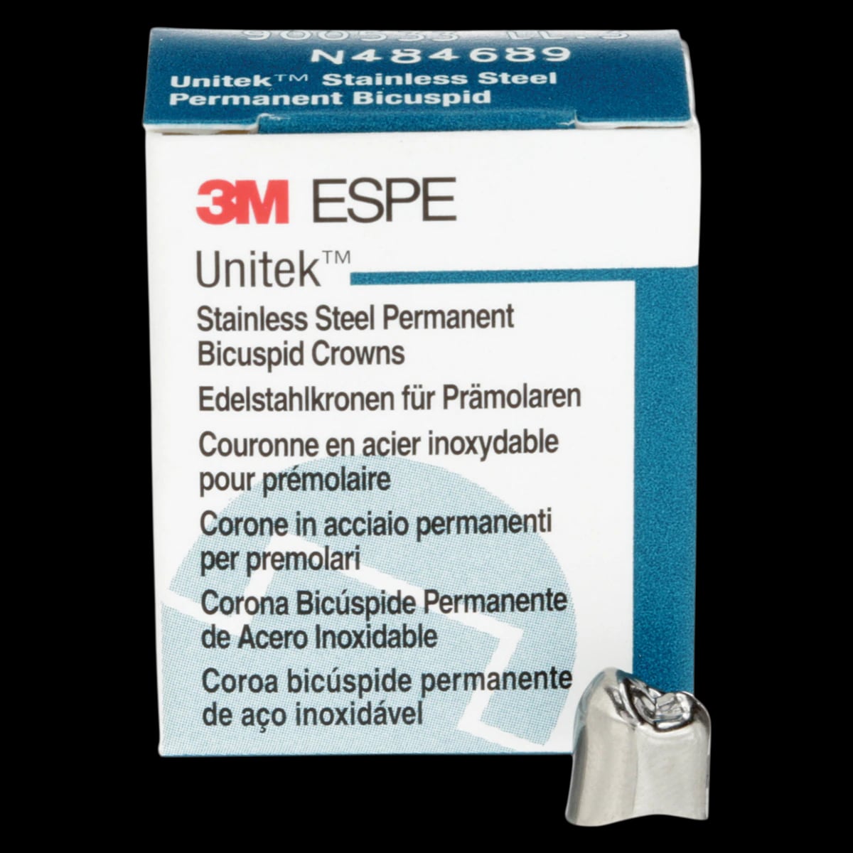 3M Unitek Stainless Steel Permanent Bicuspid Crowns, Lower Left First Bicuspid, Size 3 (3LL), 5/Box, 900533