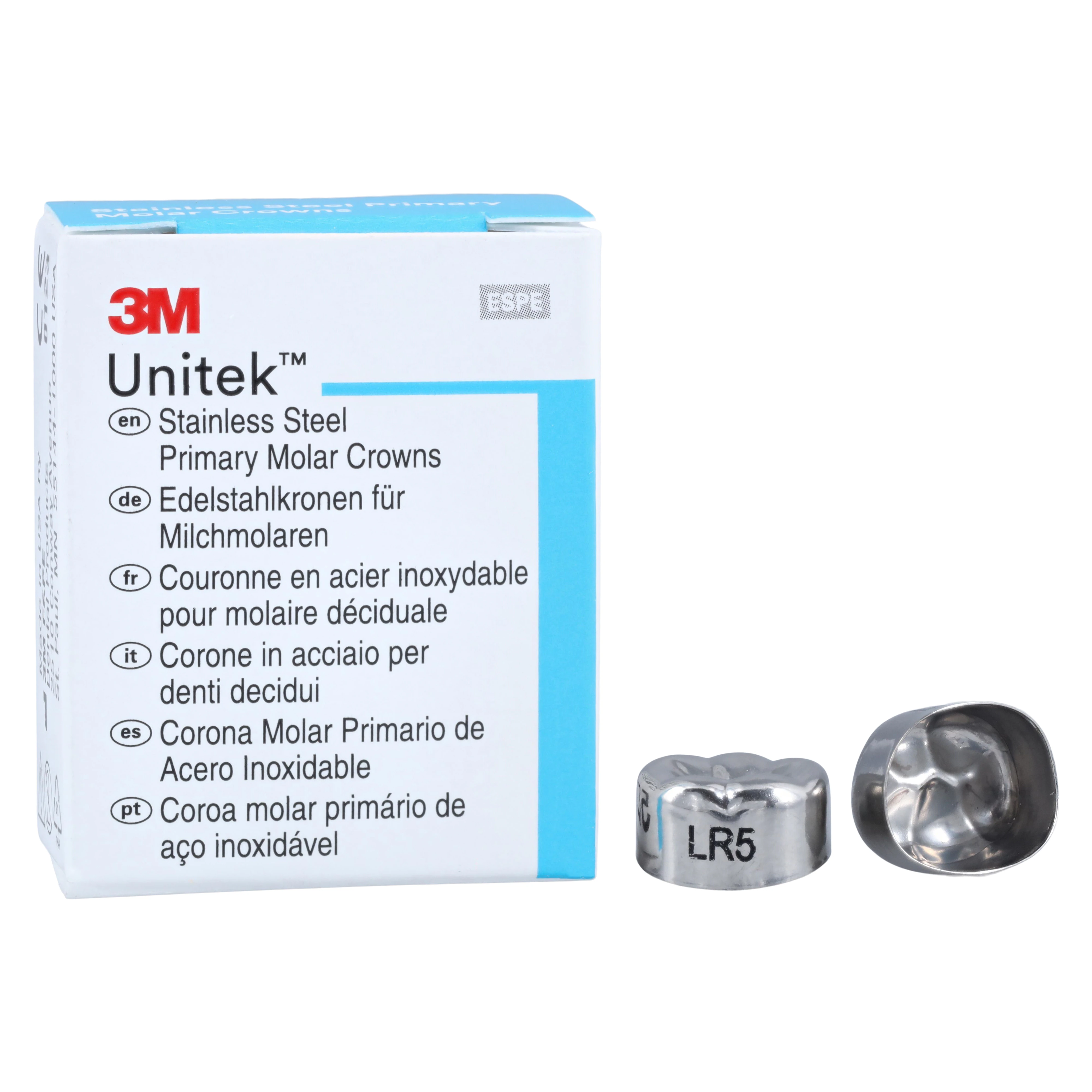 3M Unitek Stainless Steel Primary Molar Crown, Lower Right Second Primary Molar, Size 5 (LR5), 5/Pk, 900245