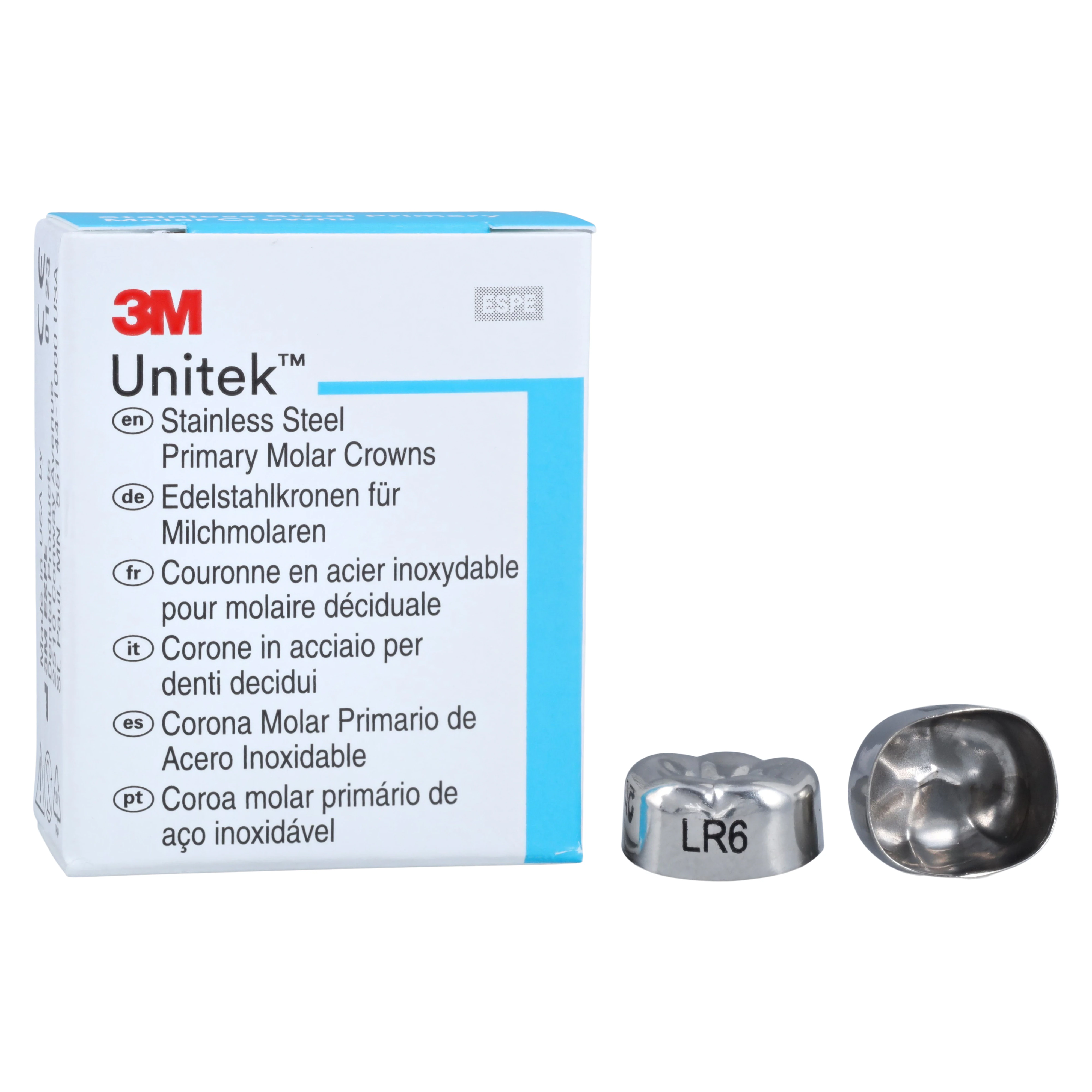 3M Unitek Stainless Steel Primary Molar Crowns, Lower Right Second Primary Molar, Size 6 (LR6), 5/Box, 900246