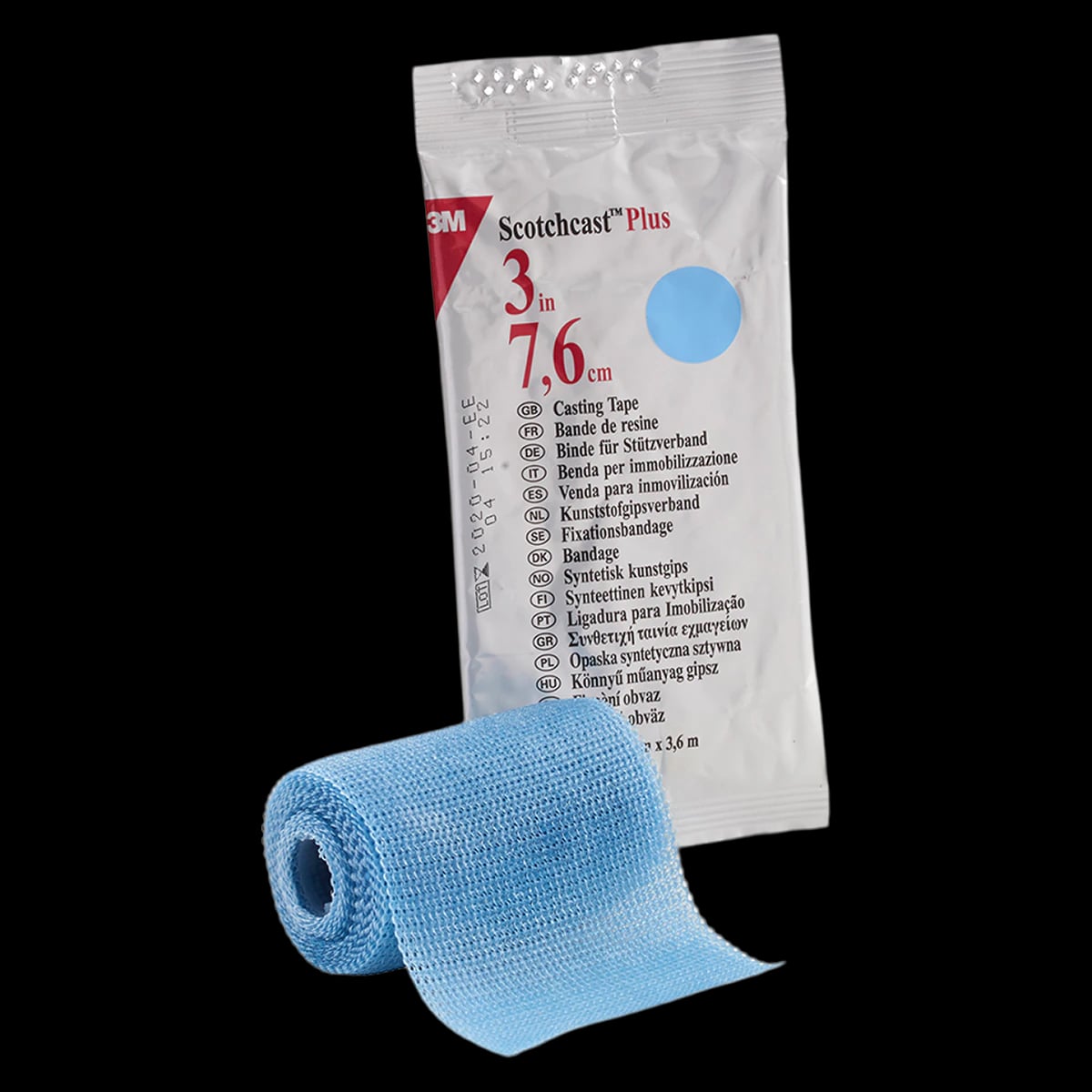 3M Scotchcast Plus Fiberglass Casting Tape, Light Blue, 3" x 4 yds, 10/Cs, 82003L
