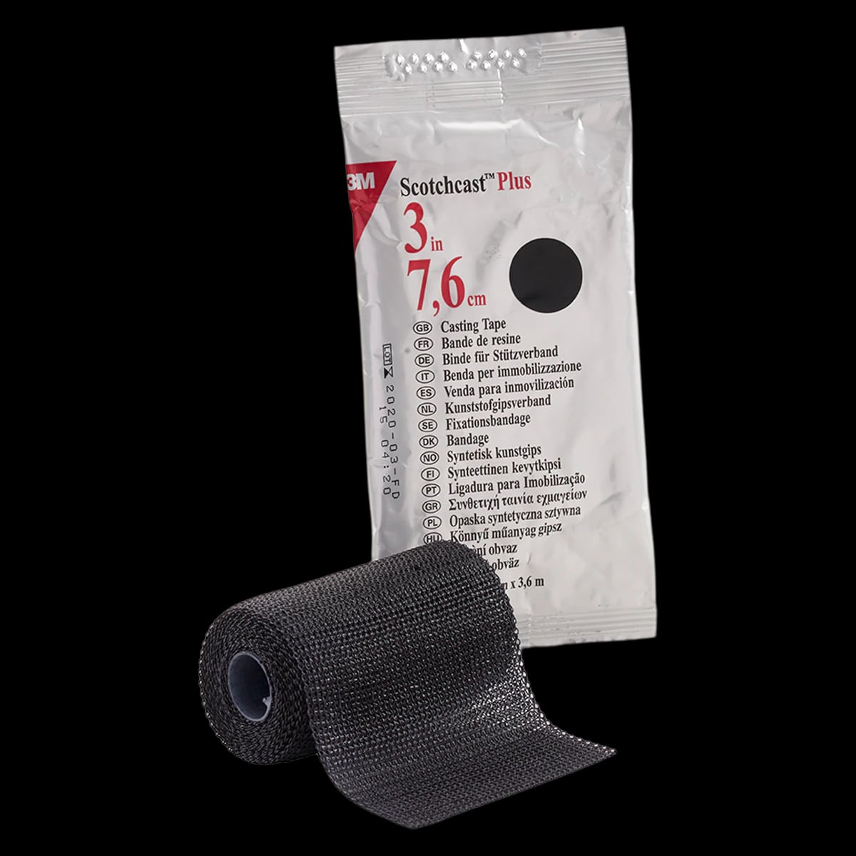 3M Scotchcast Plus Casting Tape, Fiberglass, Black, 3 in x 4 yds, 10/Case, 82003A