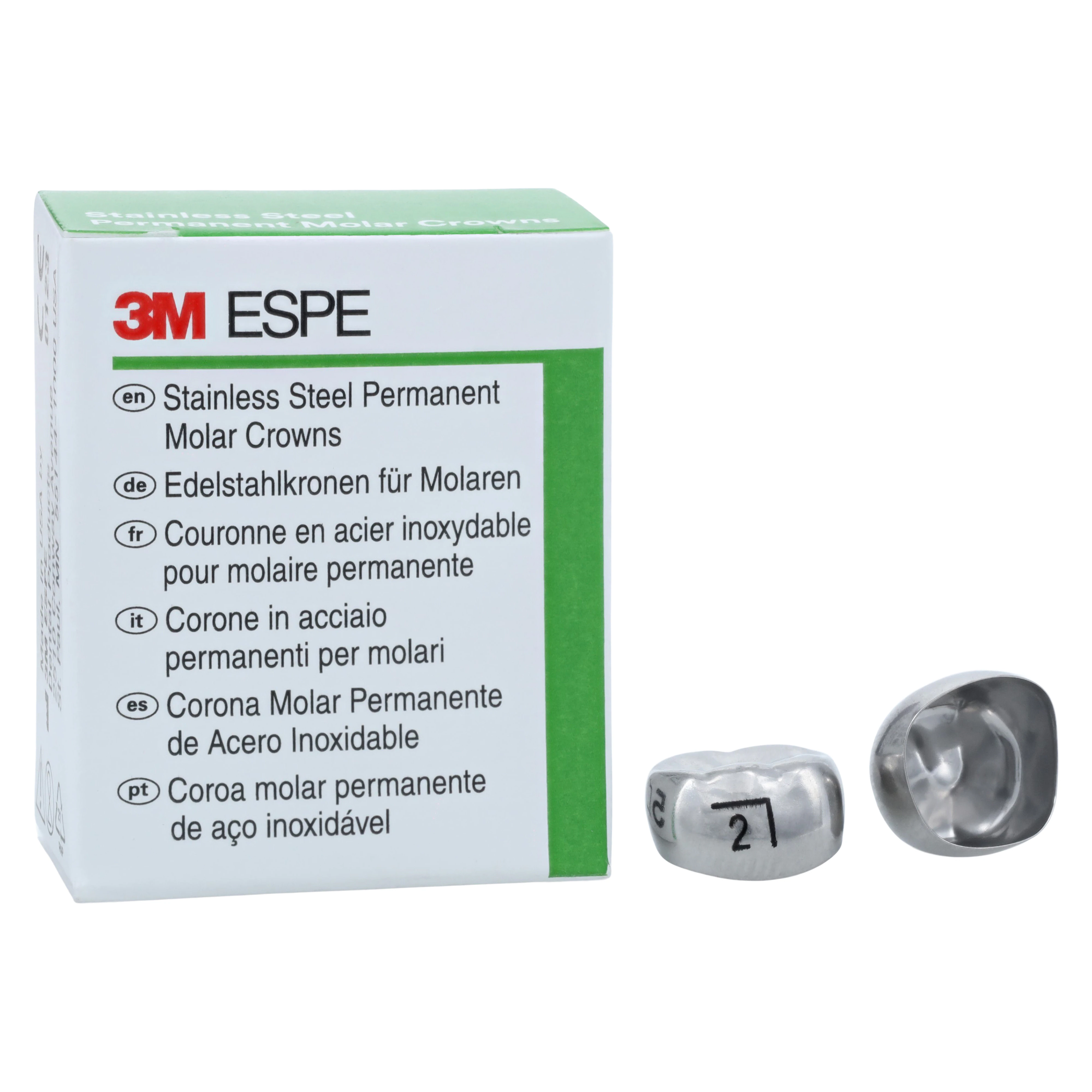 3M™ ESPE™ Stainless Steel Permanent Molar Crown, Size 6LR2 (Lower Right First Permanent Molar, Size 2), Box of 5