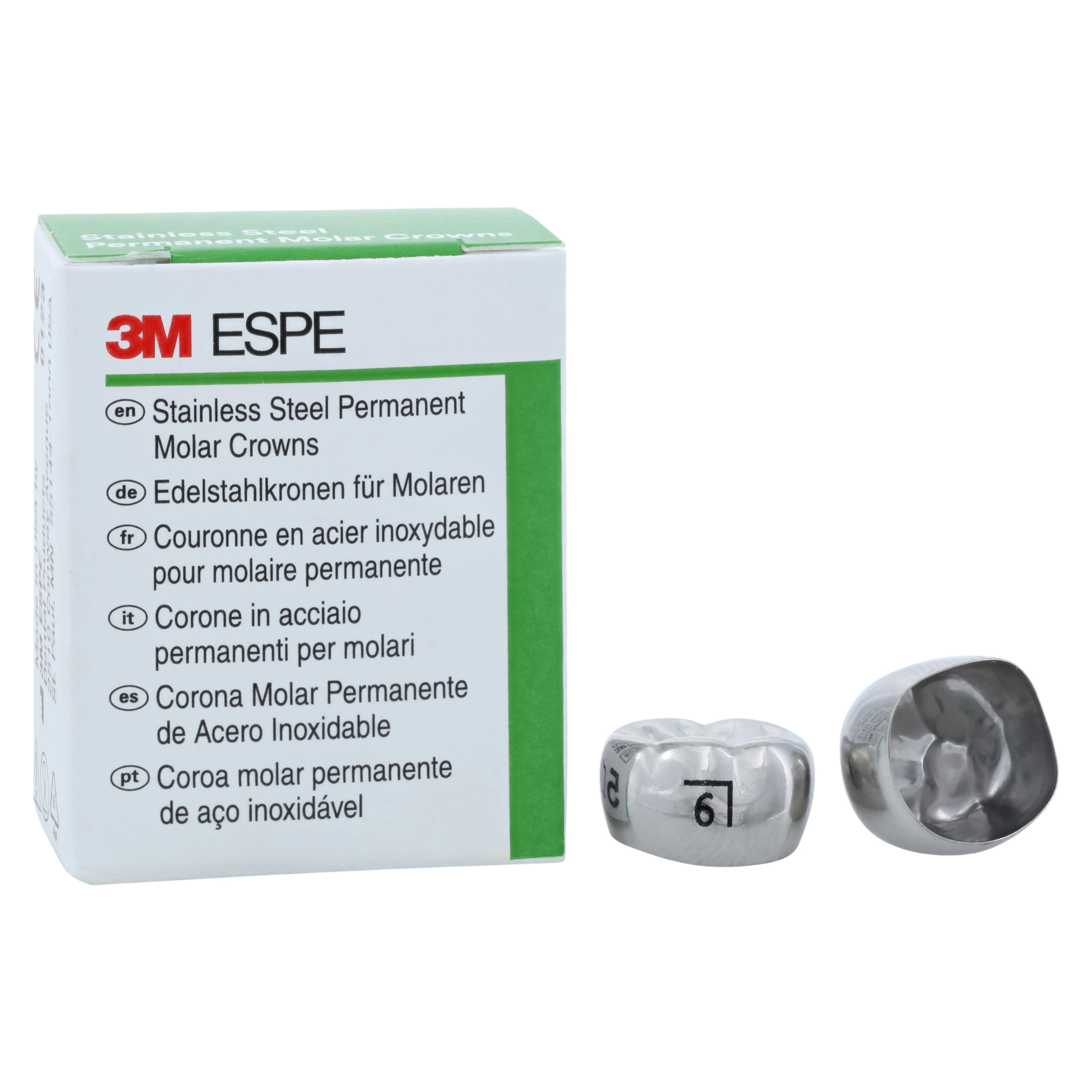 3M™ ESPE™ Ion Ni-Chro Stainless Steel Permanent Molar Crown, Size 6LR6, Lower Right First Permanent Molar, 5/Box