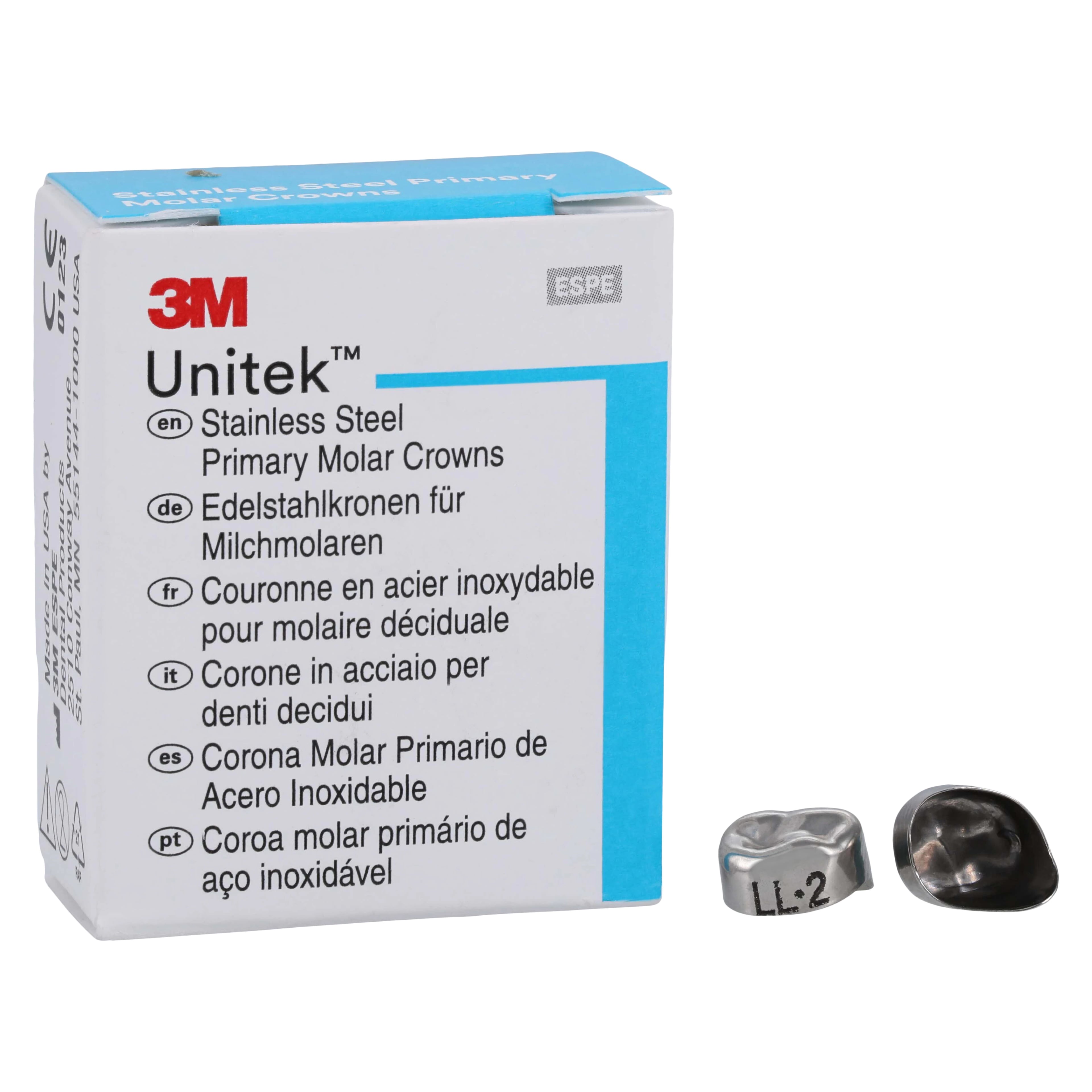 3M Unitek Stainless Steel Primary Molar Crowns, Lower Left First Molar, Size 2 (LL2), 5/Box, 900132