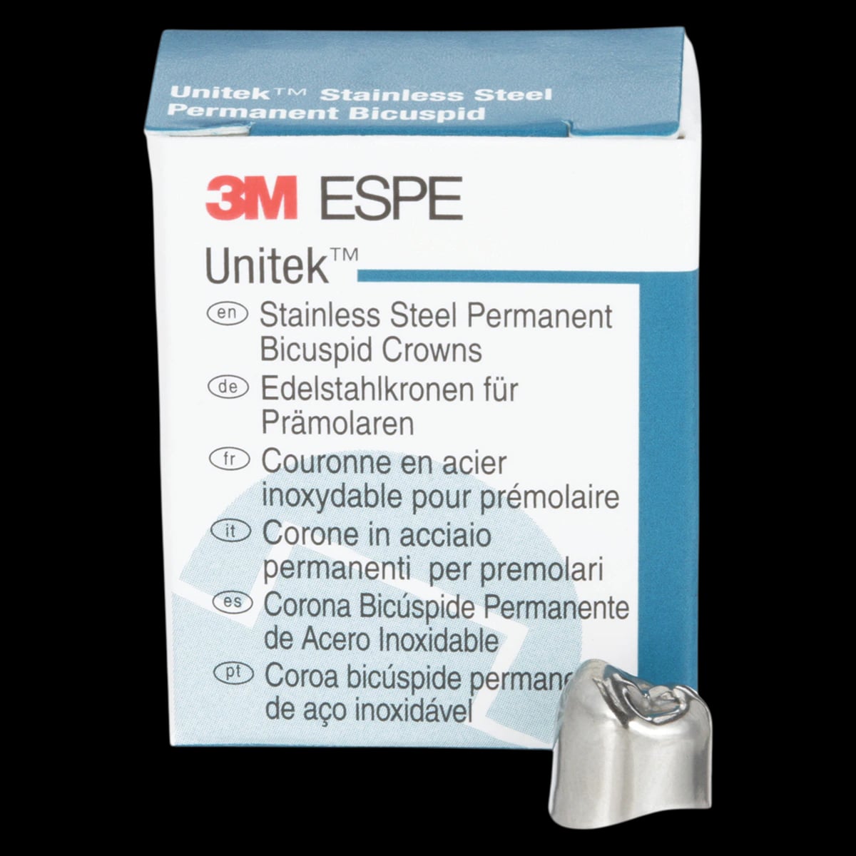 3M Unitek Stainless Steel Permanent Bicuspid Crown, Lower Right First Bicuspid, Size 5 (5LR), 5/Pkg, 900545