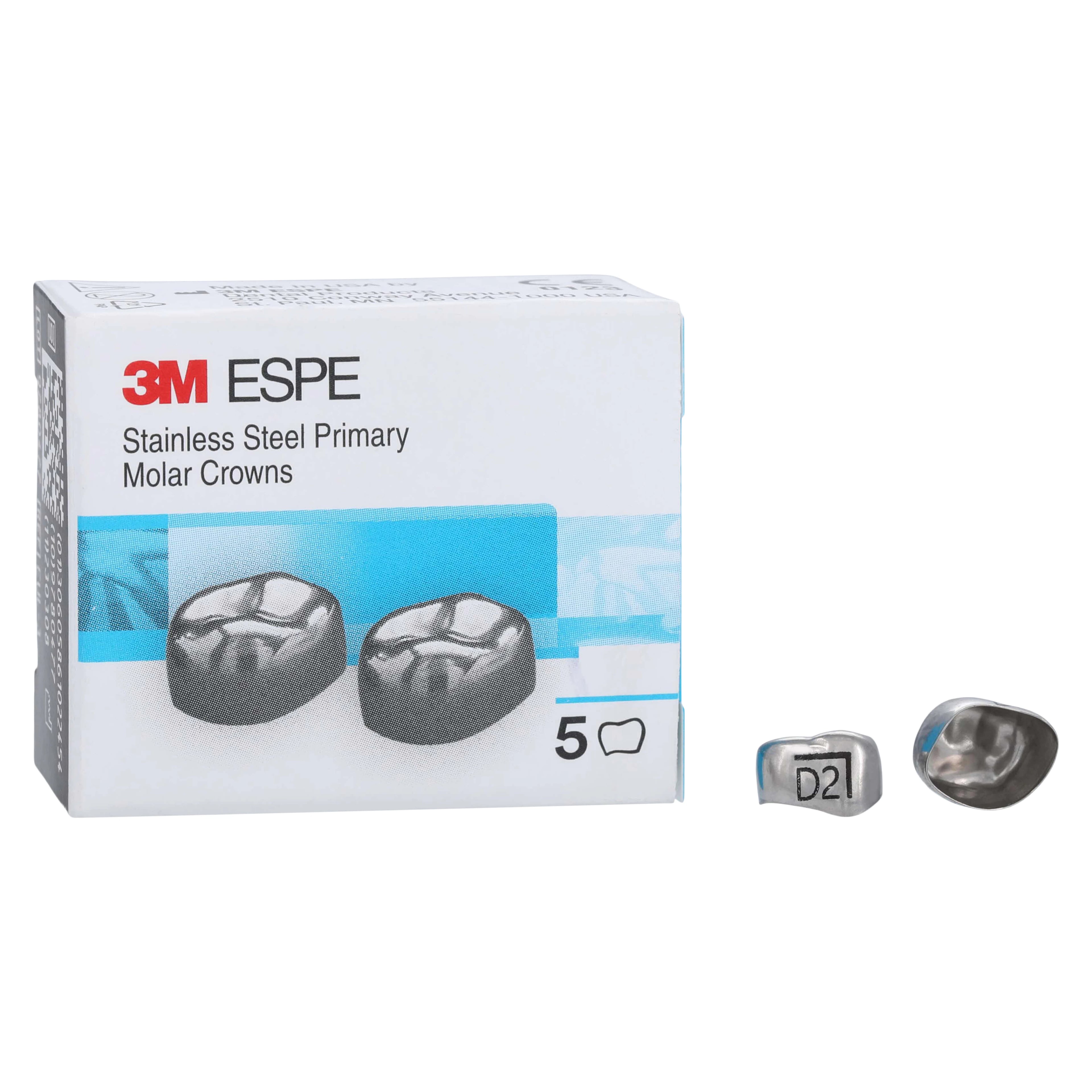 3M Crowns SS 1st Primary Molar, Size DLR2, Lower Right, Preformed Temporary, 5/Box