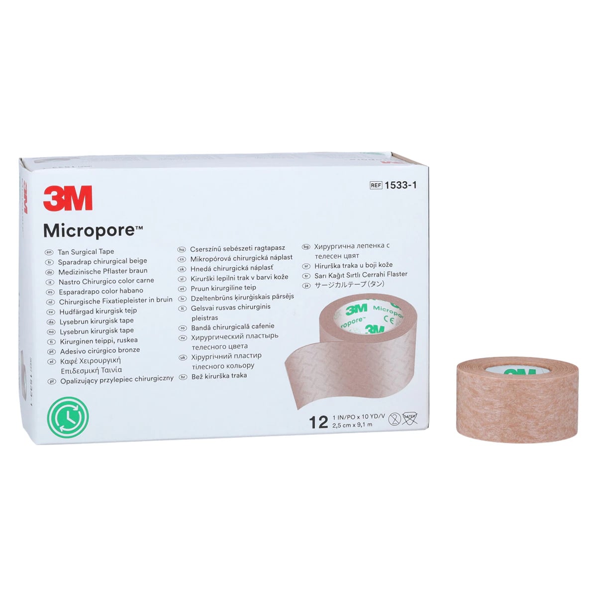3M Micropore Surgical Tape, Paper, Tan, 1" x 10 yd, Non-Sterile, 12/Box