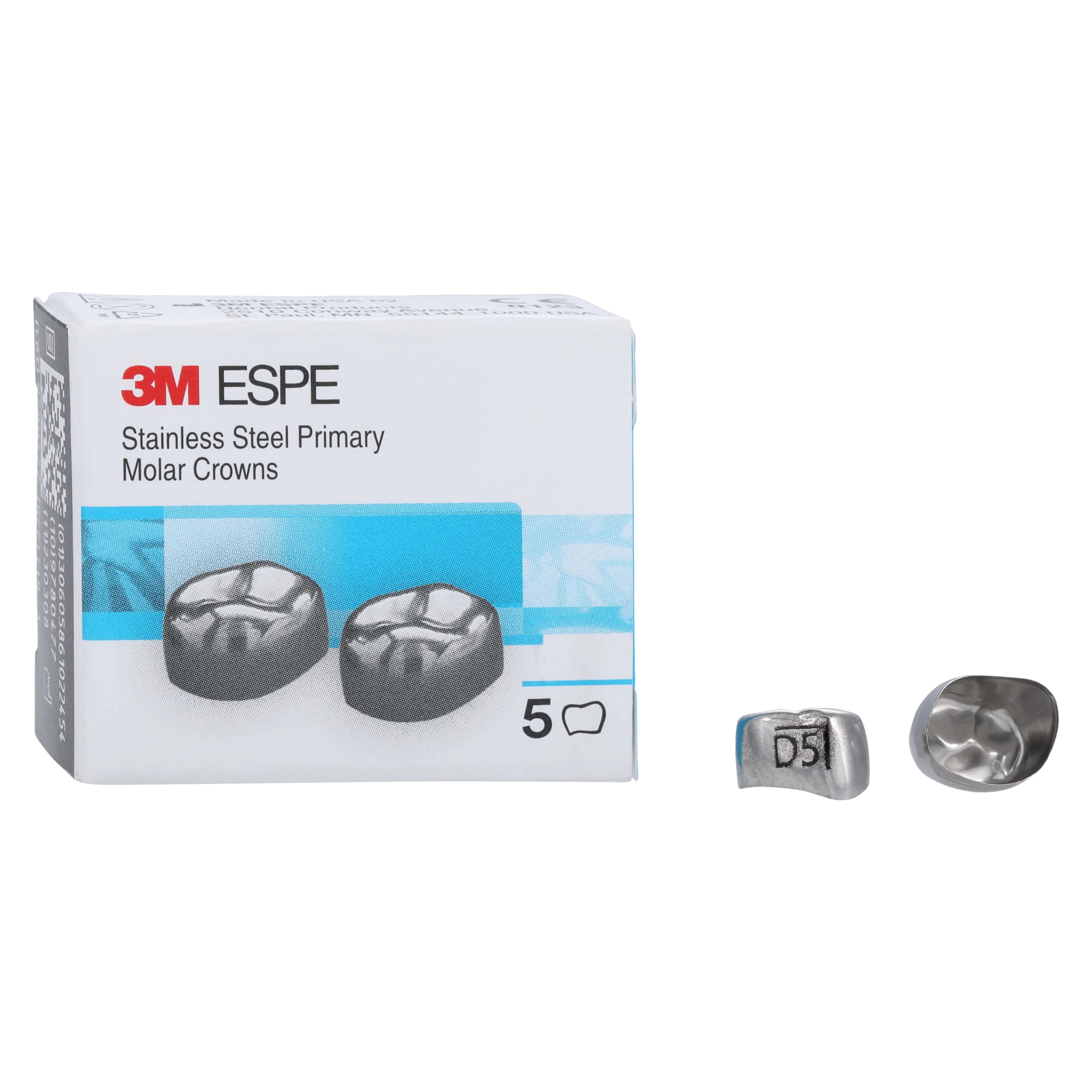 3M Crowns SS 1st Primary Molar, Size DLR5, Lower Right, Preformed Temporary, 5/Box