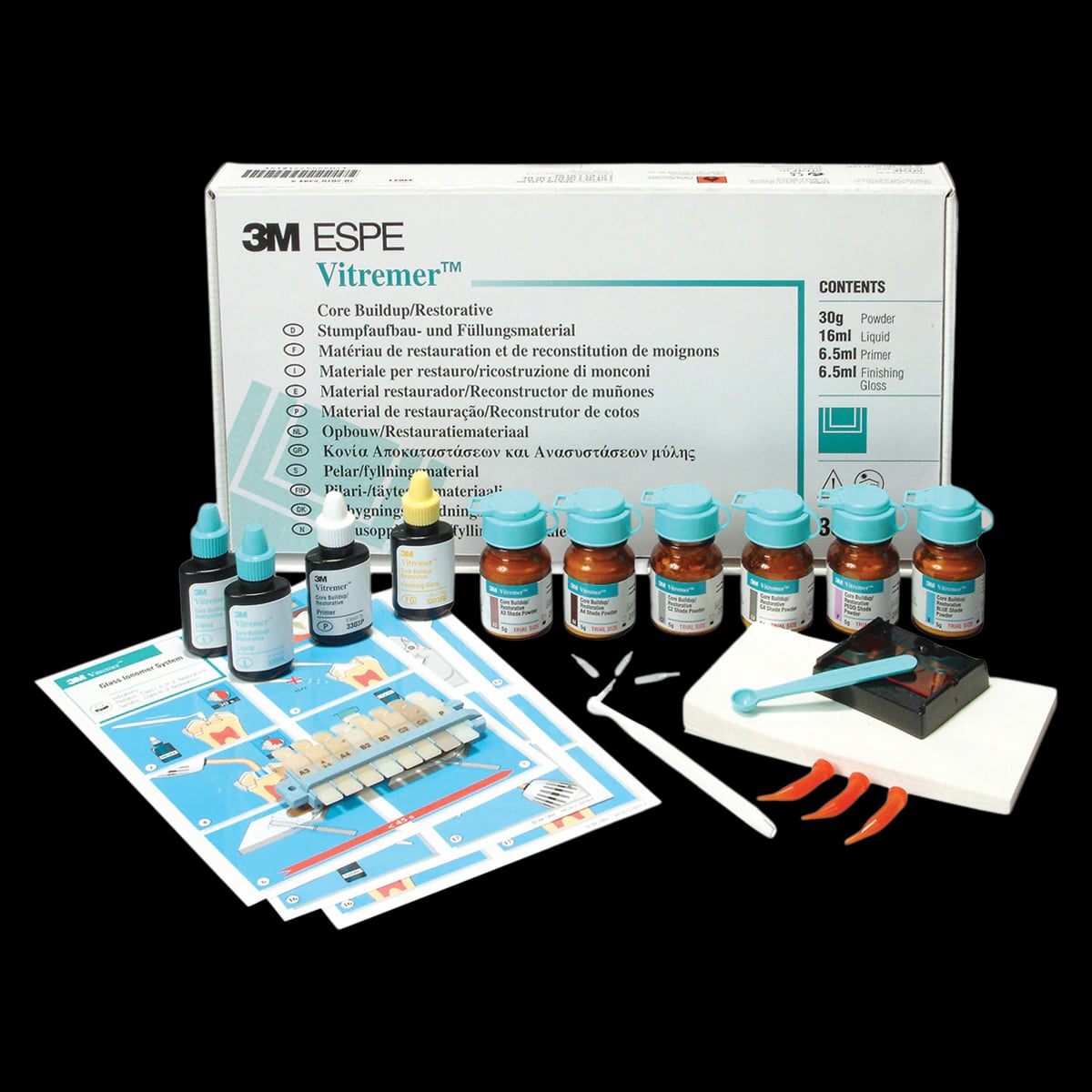 3M Vitremer Core Buildup/Restorative PEDO Trial Kit, Glass Ionomer, Triple Cure, 5g Powder, 2.5ml Liquid, 2ml Primer, 2ml Finishing Gloss, 3303MPP