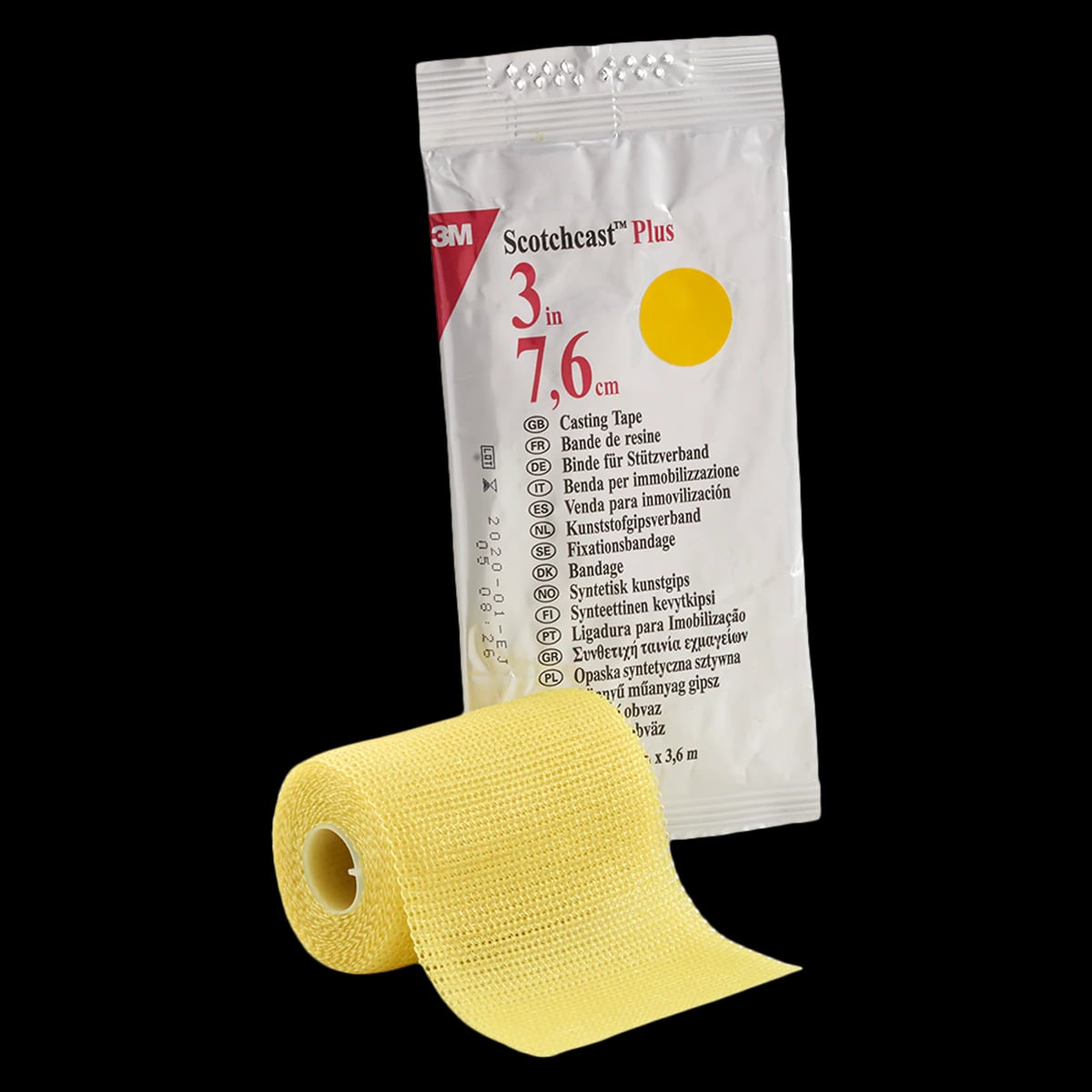 3M Scotchcast Plus Casting Tape, Standard, 3" x 4 yds, Yellow, 82003Y, 10/Case