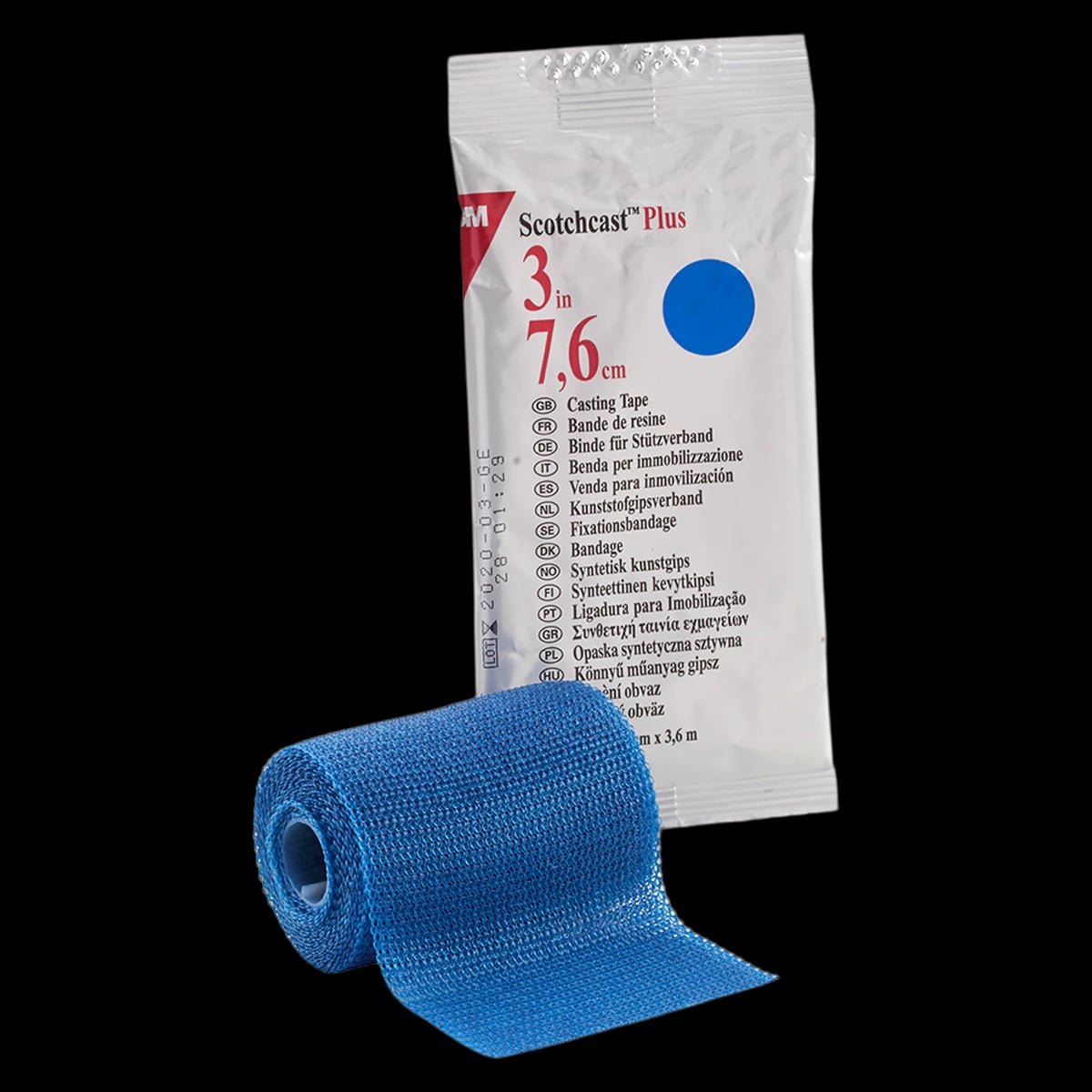 3M Scotchcast Plus Fiberglass Casting Tape, 3" x 4 yds, Blue, 10/Case, 82003B