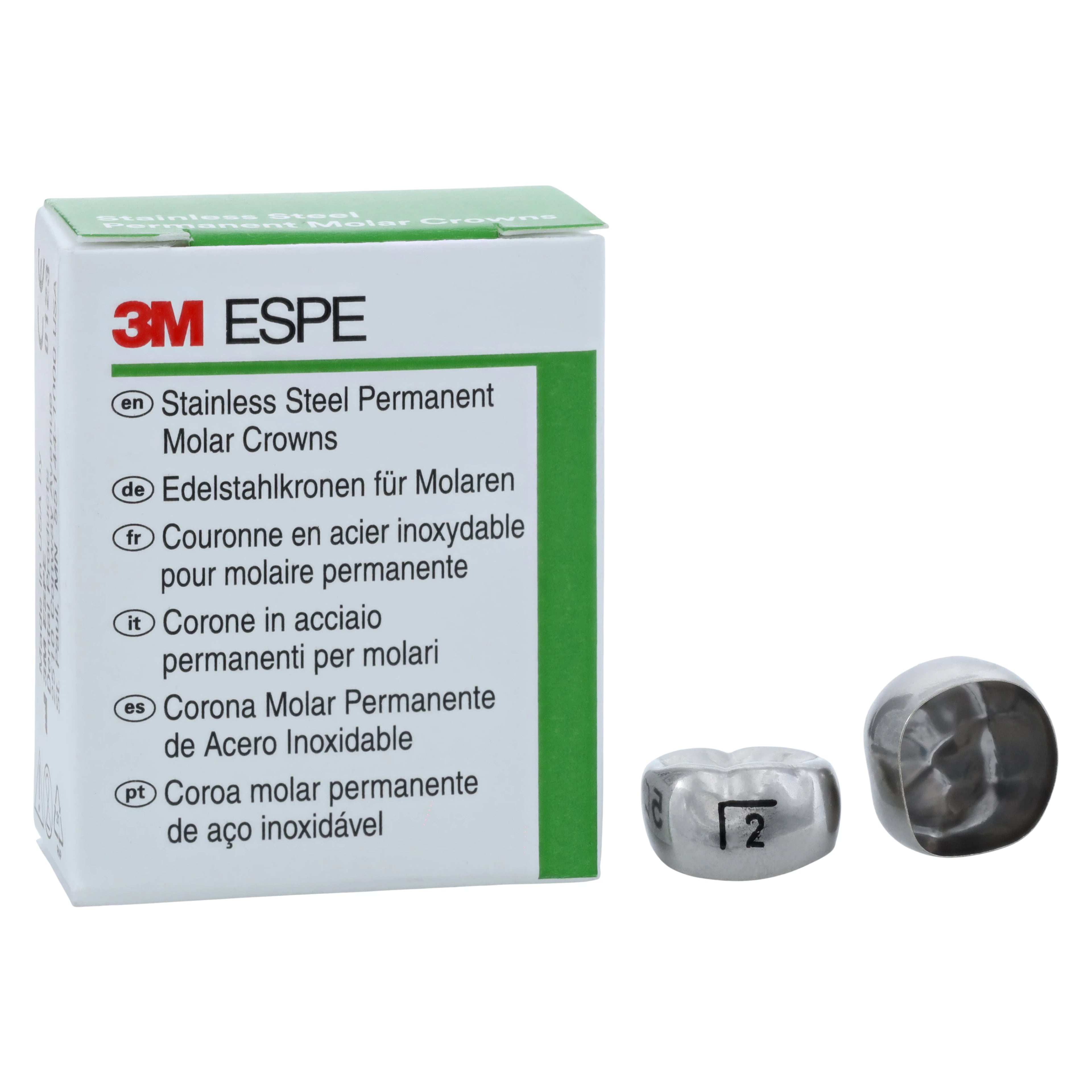 3M™ ESPE™ Stainless Steel Permanent Molar Crown, Size 6LL2, Lower Left First Permanent Molar, Box of 5