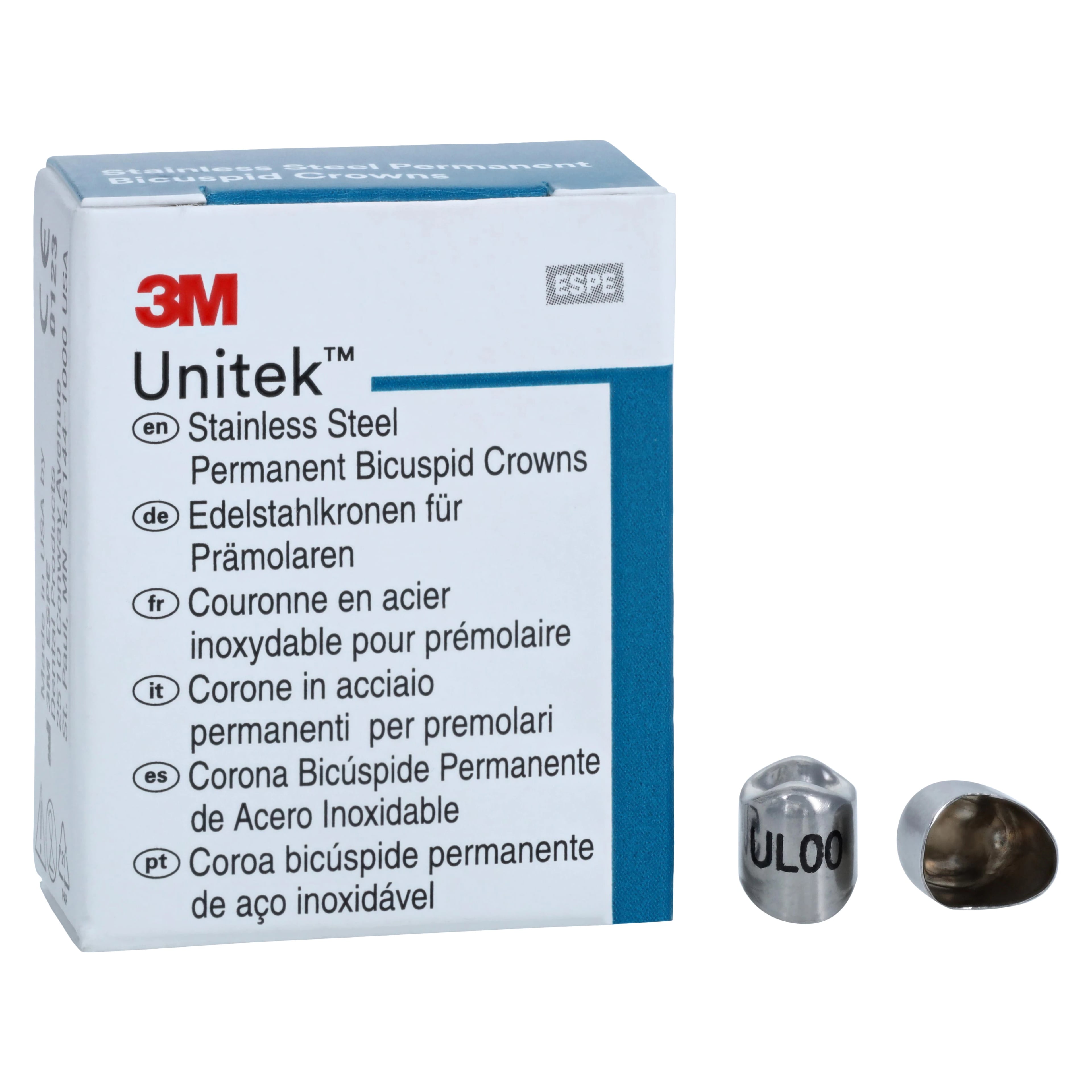 3M Unitek Stainless Steel Permanent Crown, Upper Left First Bicuspid, Size 00, 5/Bx, 900509
