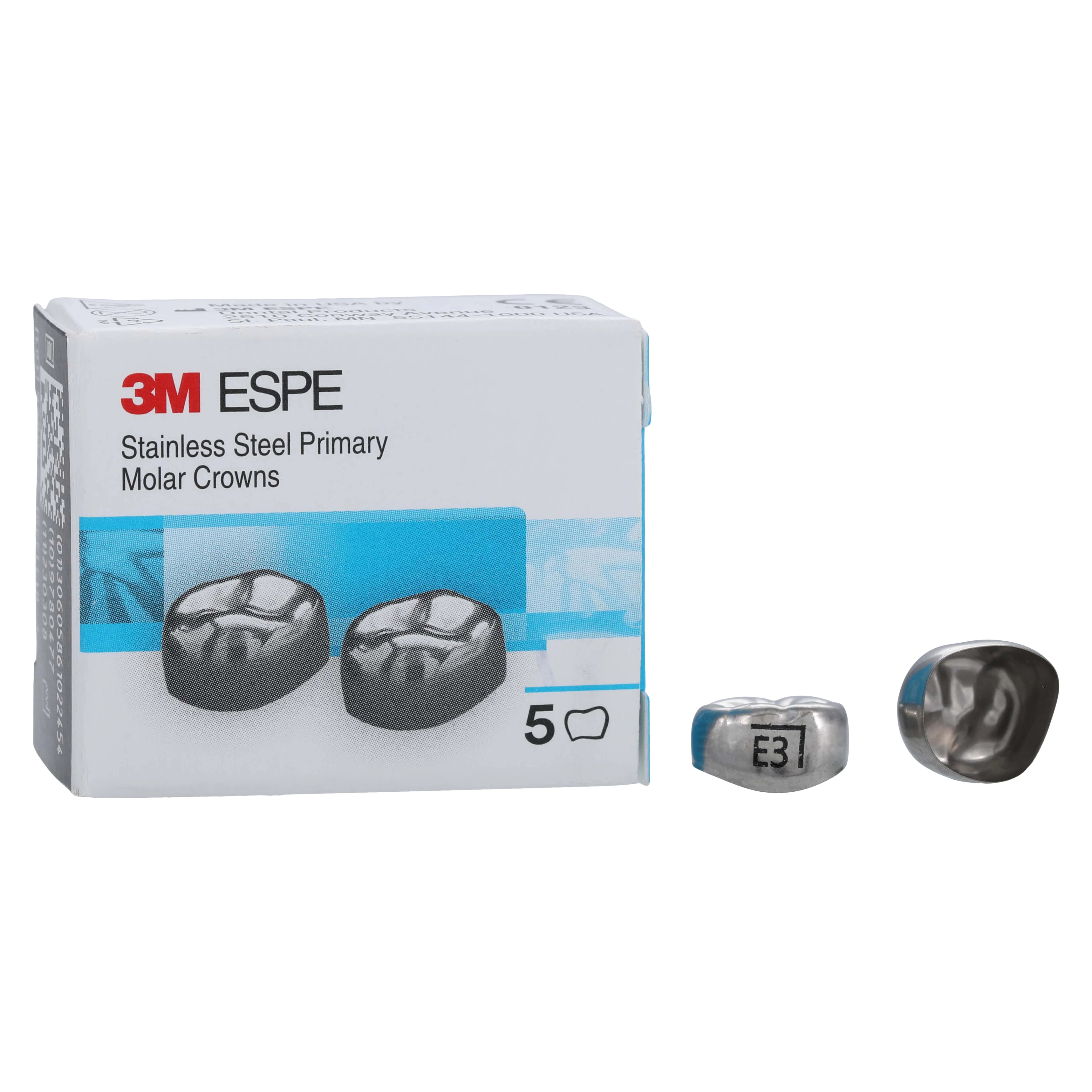 3M Crowns SS 2nd Primary Molar, Size ELR3, Lower Right, Preformed Temporary, 5/Box