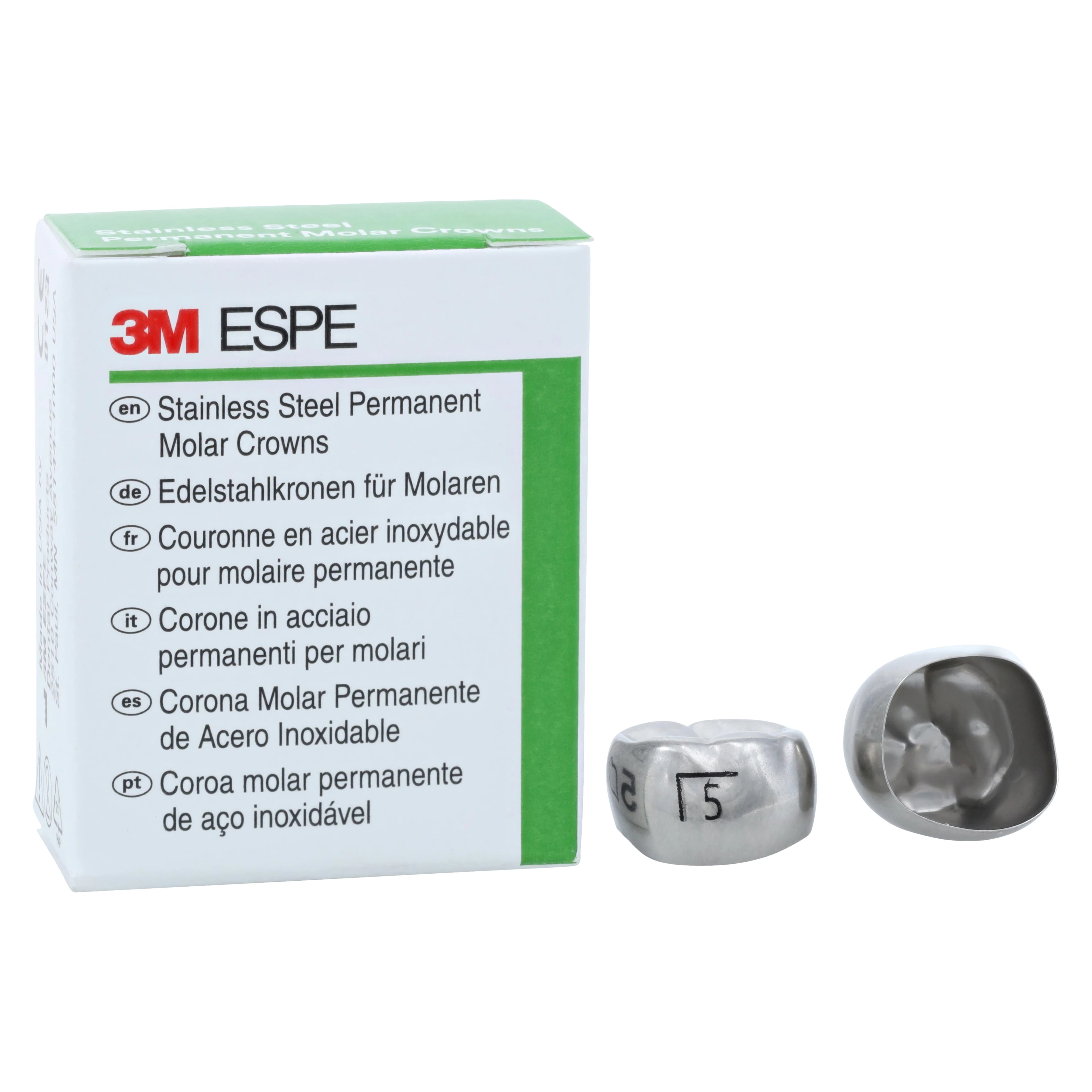 3M™ ESPE™ Stainless Steel Permanent Molar Crown, Size 6LL5, Lower Left First Permanent Molar, 5/Box